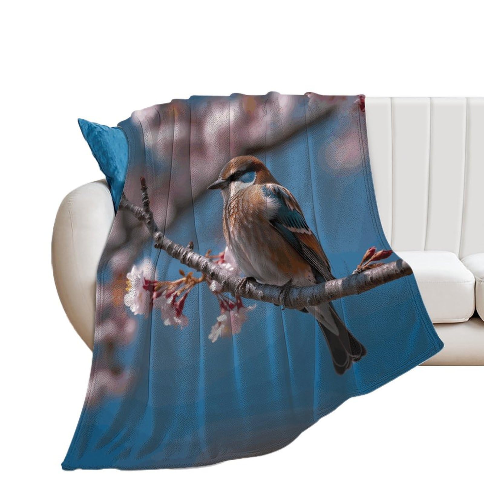 Couverture flanelle petit oiseau 100x130 cm pour lit et canapé