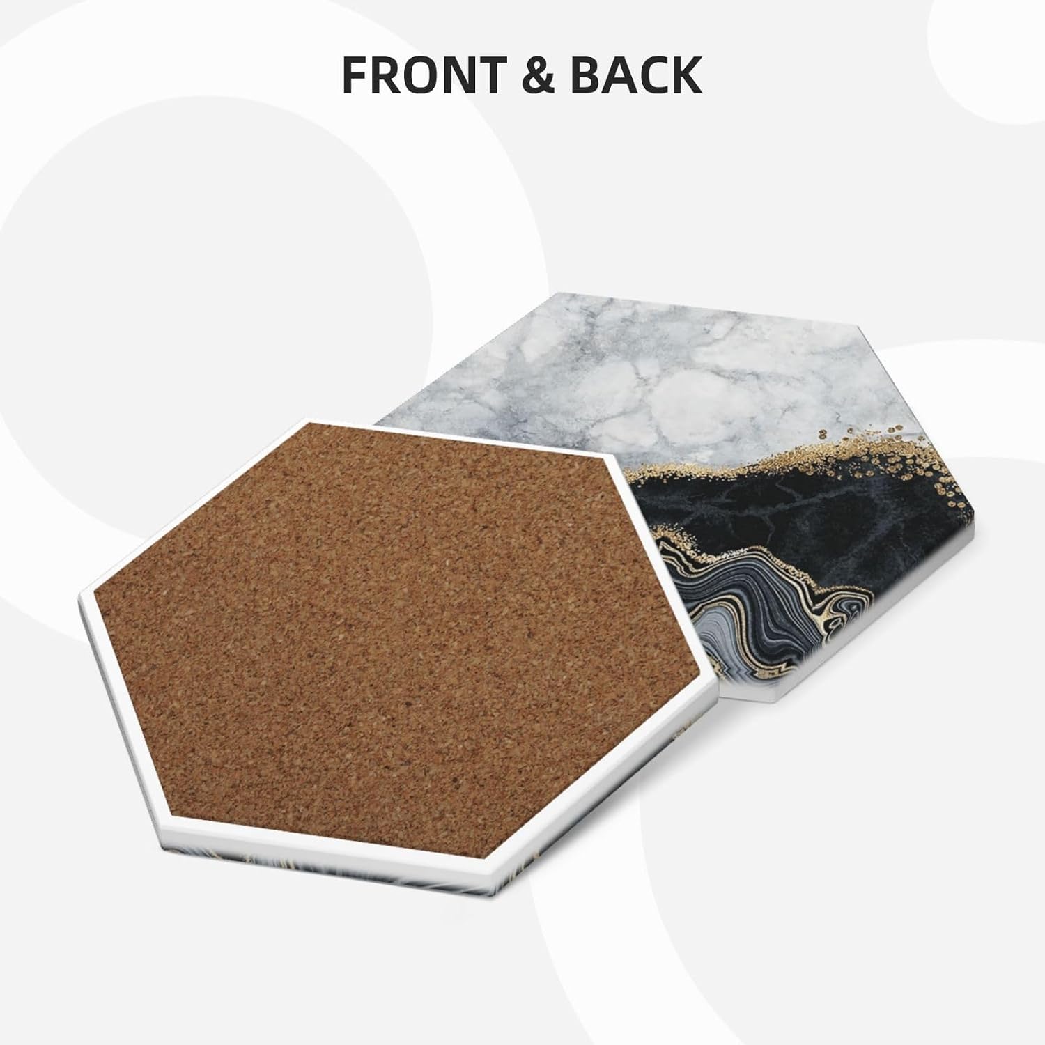 White and Black Gray Marble Ink Texture Drinks Coasters Absorbent Stone with Holder Set of 6, Luxury Fashion Abstract Modern Hexagon Ceramic Coaster for Coffee Table Protection (Hexagonal) image 2
