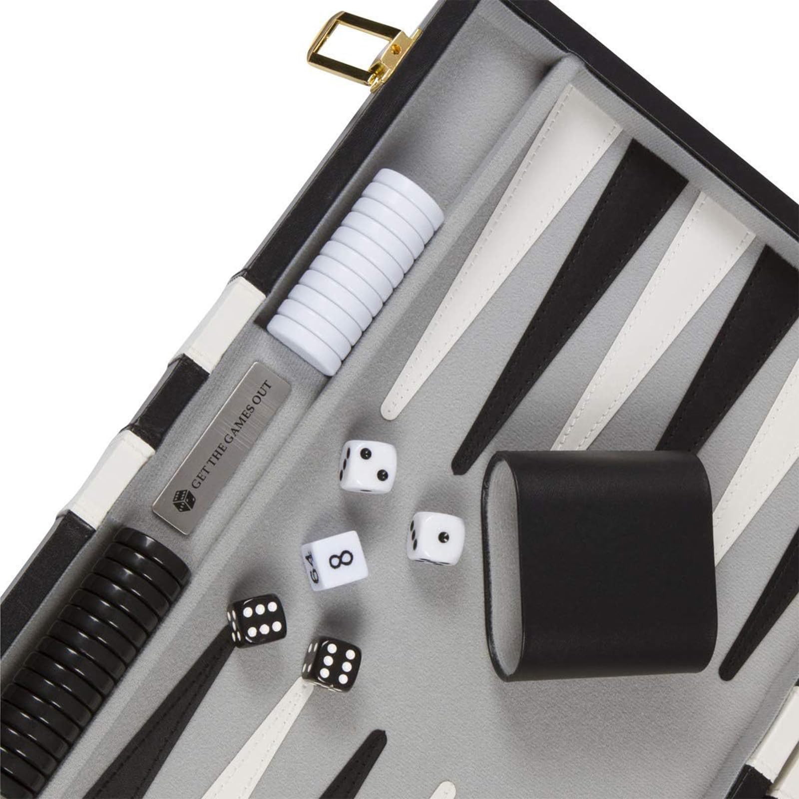 Tappetino da gioco compatto per backgammon con contatori, Grey