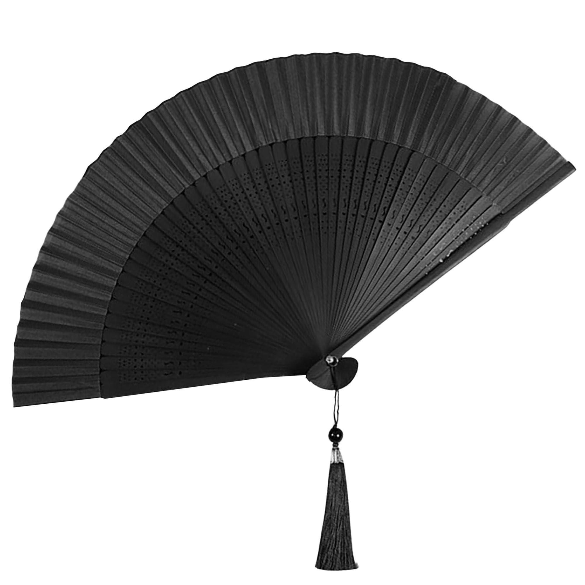 GFM® Bamboo Silk Handheld Folding Hand Fan for Summer, Wedding-Black-(GG-FLSLK-F38A-06-KLKL) — image 1