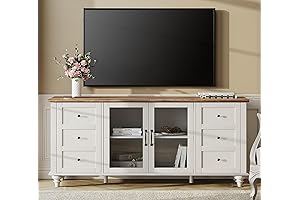 WAMPAT Farmhouse TV Stand for TVs Up to 75 inch, White and Wood