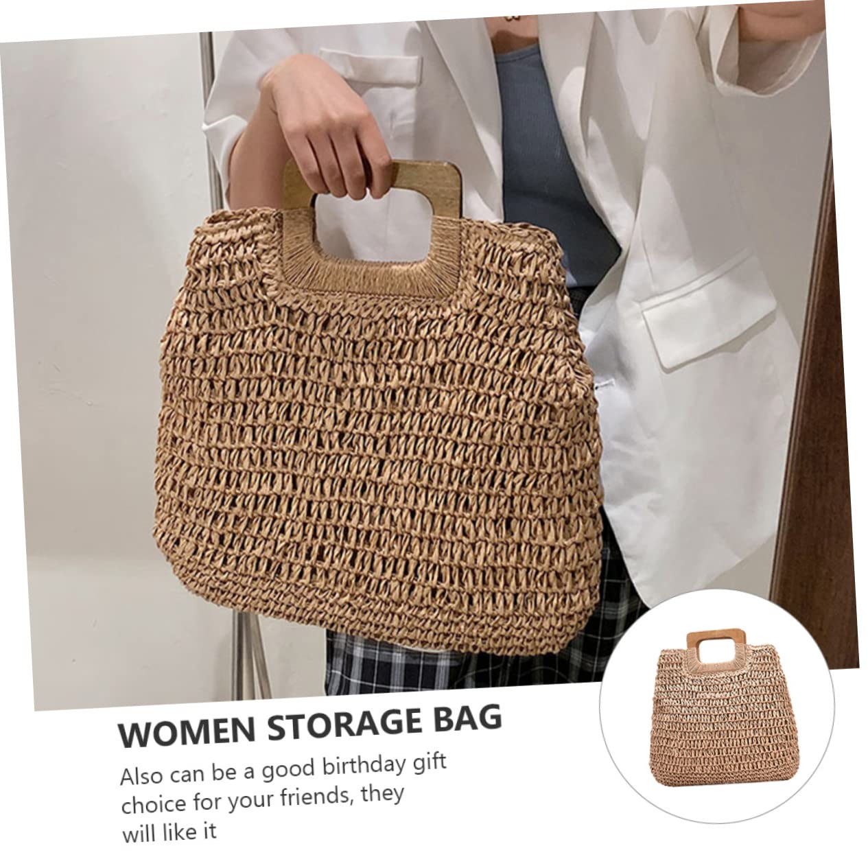1pezzi Borsa Intrecciata Mano Per Ragazze Semplice Borsa Tote Estiva Mare Spiaggia Custodia Estiva Alla Moda Per Shopping e Spiaggia