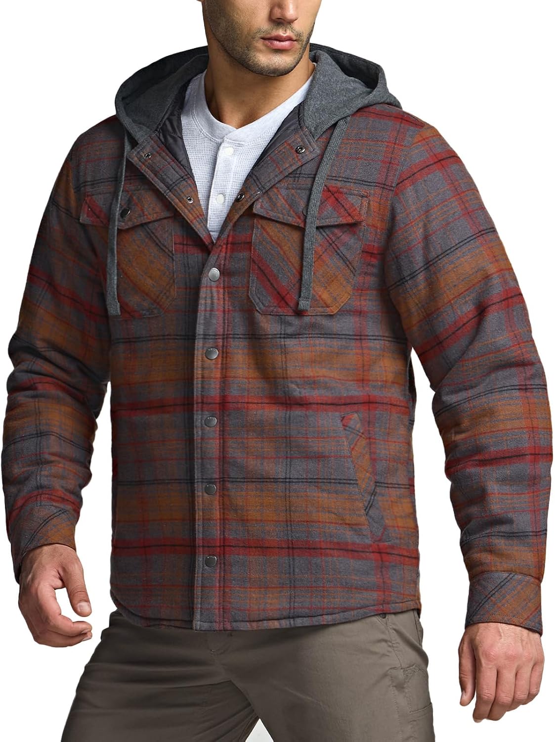 CQR Men's Flannel Shirt Jacket Long Sleeve, Winter Warm Outdoor Casual Plaid Jacket Coat with Pockets - Image 2