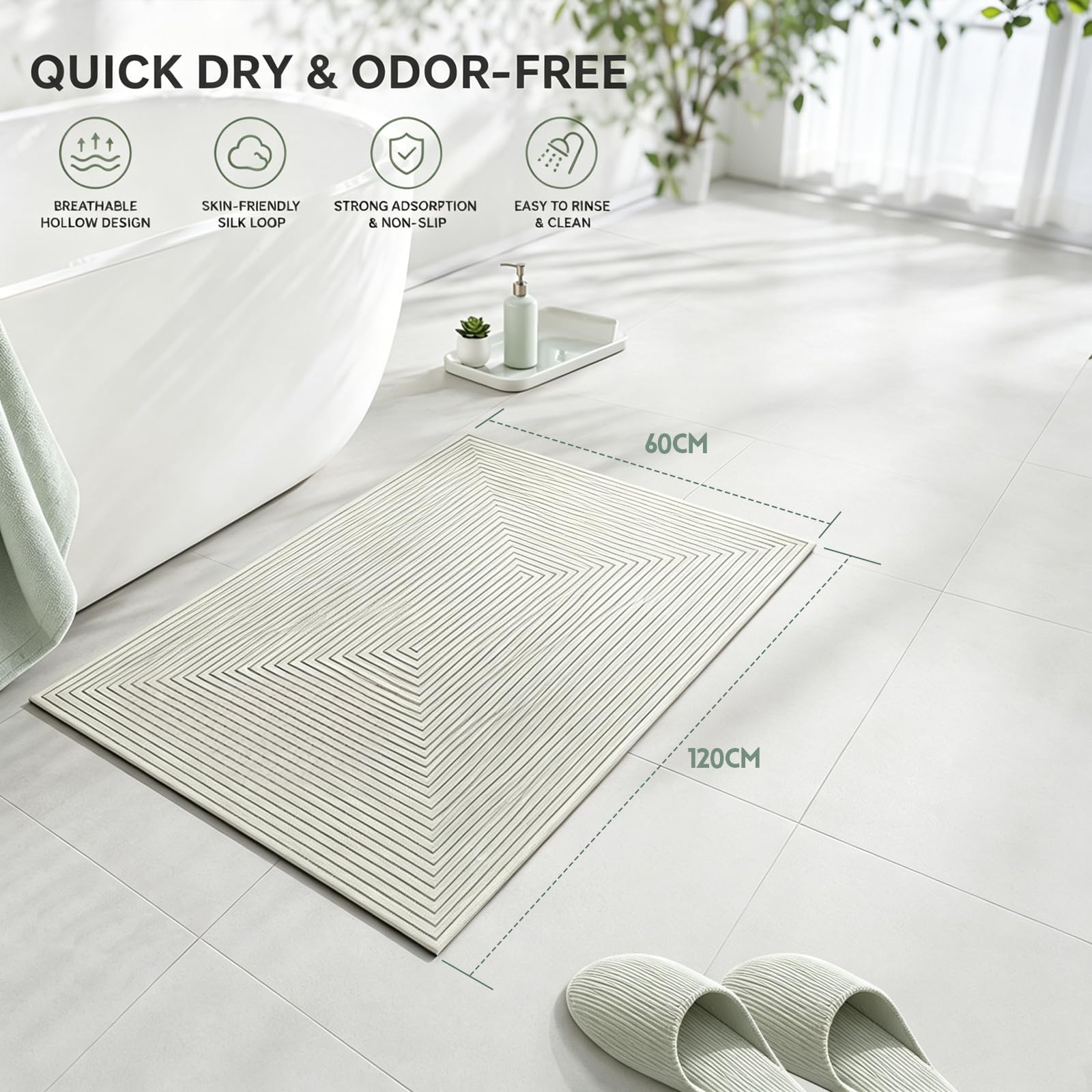 Alfombrilla de ducha antideslizante, de PVC, con orificios de drenaje y ventosas, de secado rápido, alfombrilla antideslizante para ducha y bañera (60 x 120 cm)