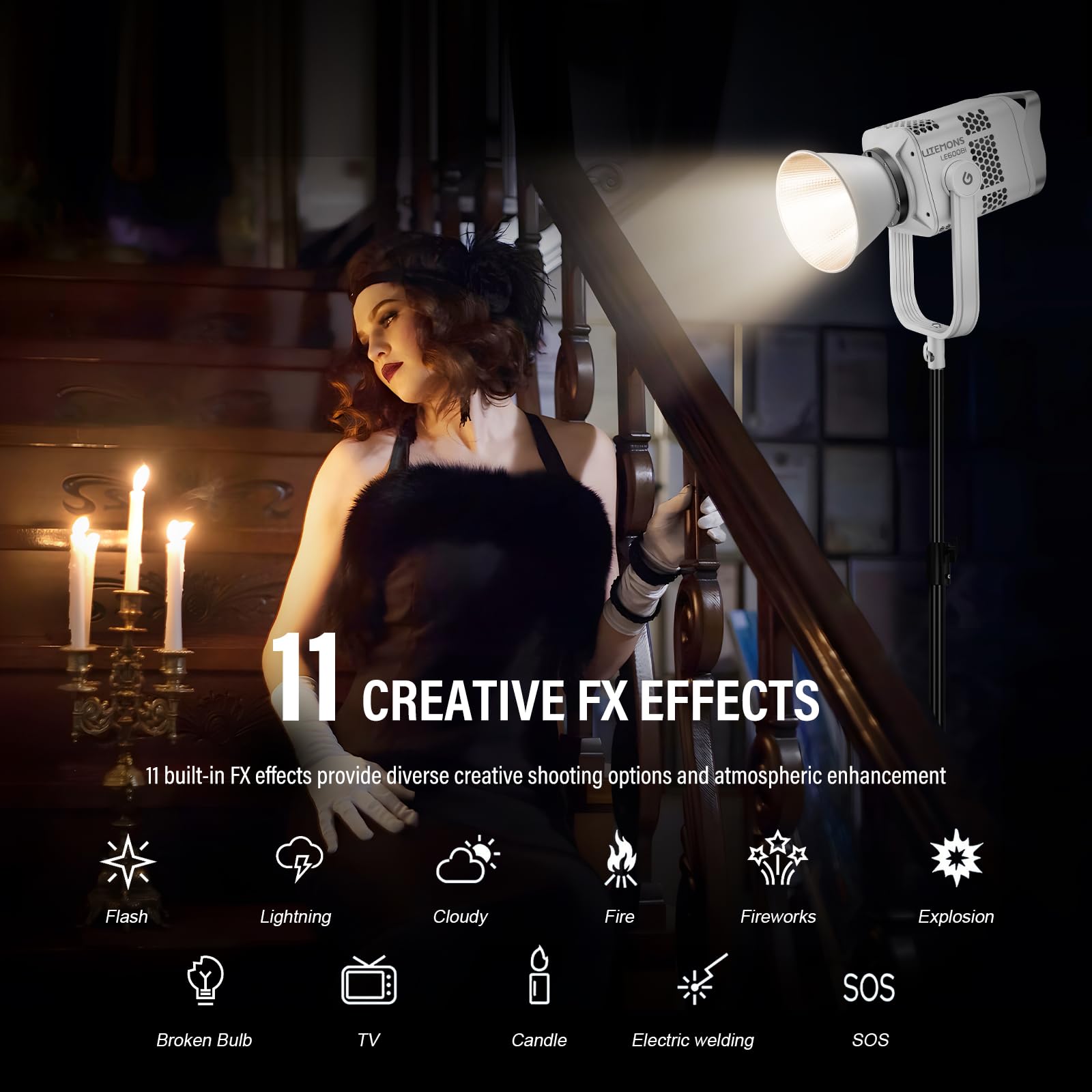 Godox Litemons LE600Bi LE600 Bi Luce Continua a LED Video Light 620w 2800K~6500K CCT TLCI/CRI≈98 Controllo Bluetooth 11 Effetti FX con Attacco Bowens Videolight per Vlogging,YouTube(bianco)