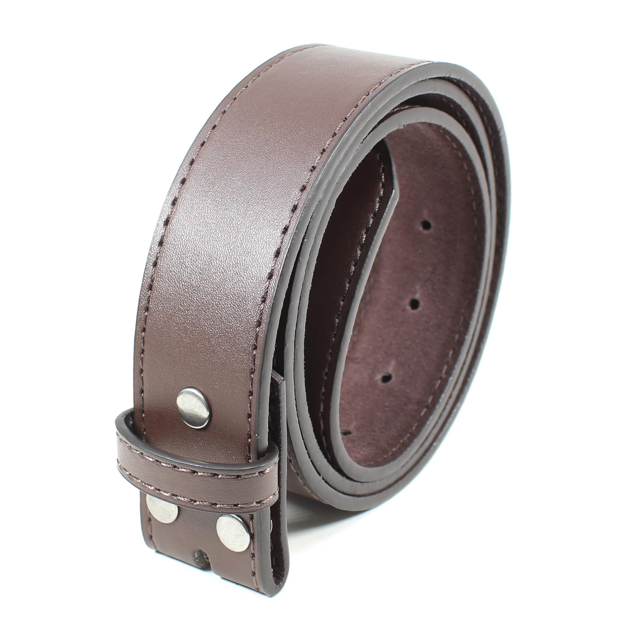 BC Belts Leather Belt Strap with Smooth Grain Finish and Stitched Edge 1.5" Wide with Snaps