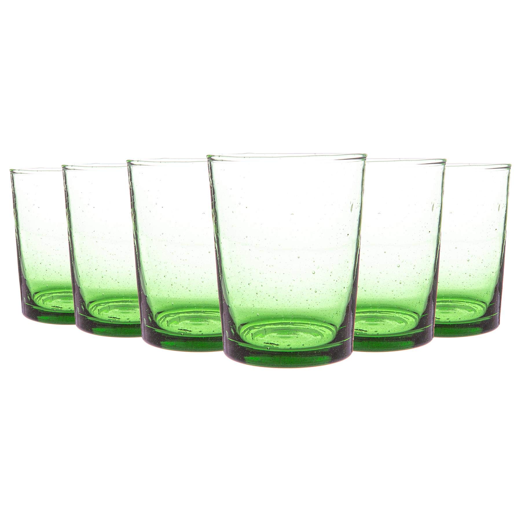 Nicola Spring 6pc Meknes Glass Tumblers - 215ml - Green Glass - Hand-Blown Moroccan Tumbler Glasses for Juices, Cocktails, Water, Home, Kitchen, Bar, Restaurant, Dining Table, Gift Set