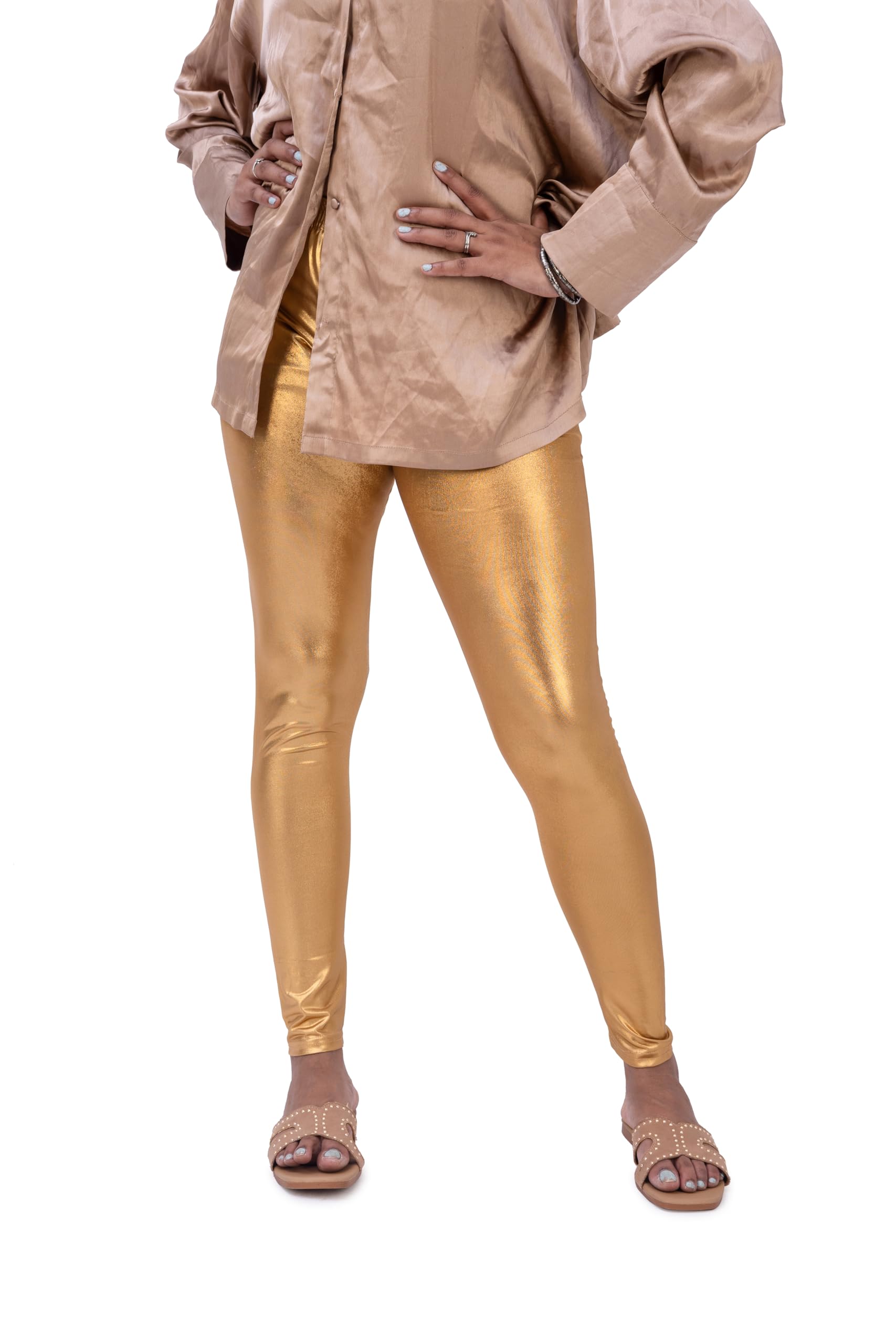clowosty Women's Shimmer Ankle Length Leggings - Slim Fit, Stretchable Polycotton, Tailored Cut, Mid Rise Churidar Style, Comfortable for Regular & Skinny Fit | Waist Size: XL (28-36),XXL (36-42) | Length: 38-picture-10