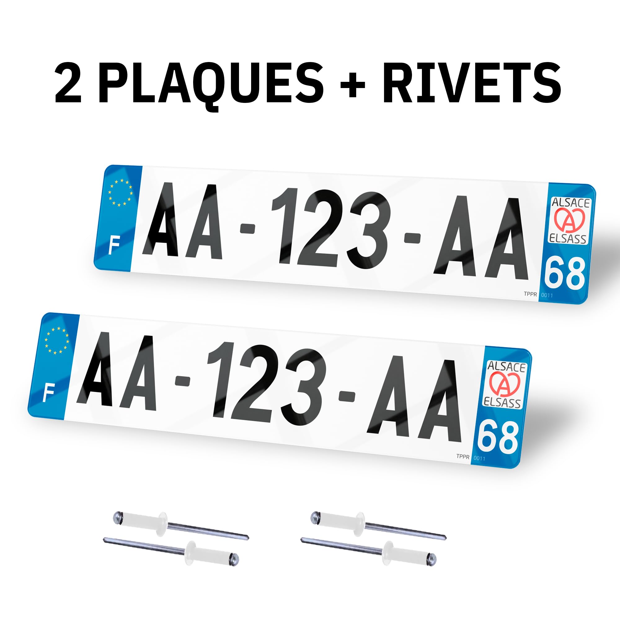 Jeu de 2 Plaques Immatriculation Auto Homologuées - 520x110 mm - Pack Avant + Arrière avec 4 Rivets Offerts - Plexiglas Haut de Gamme (PMMA) - Conformité SIV & UTAC