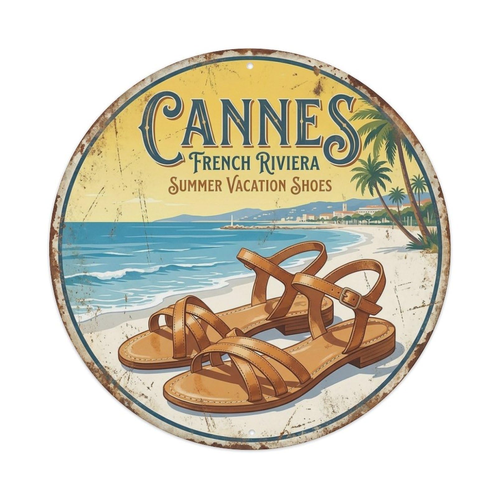 Sandals of Cannes French Riviera Culture Travel Vintage Metal Tin Sign
