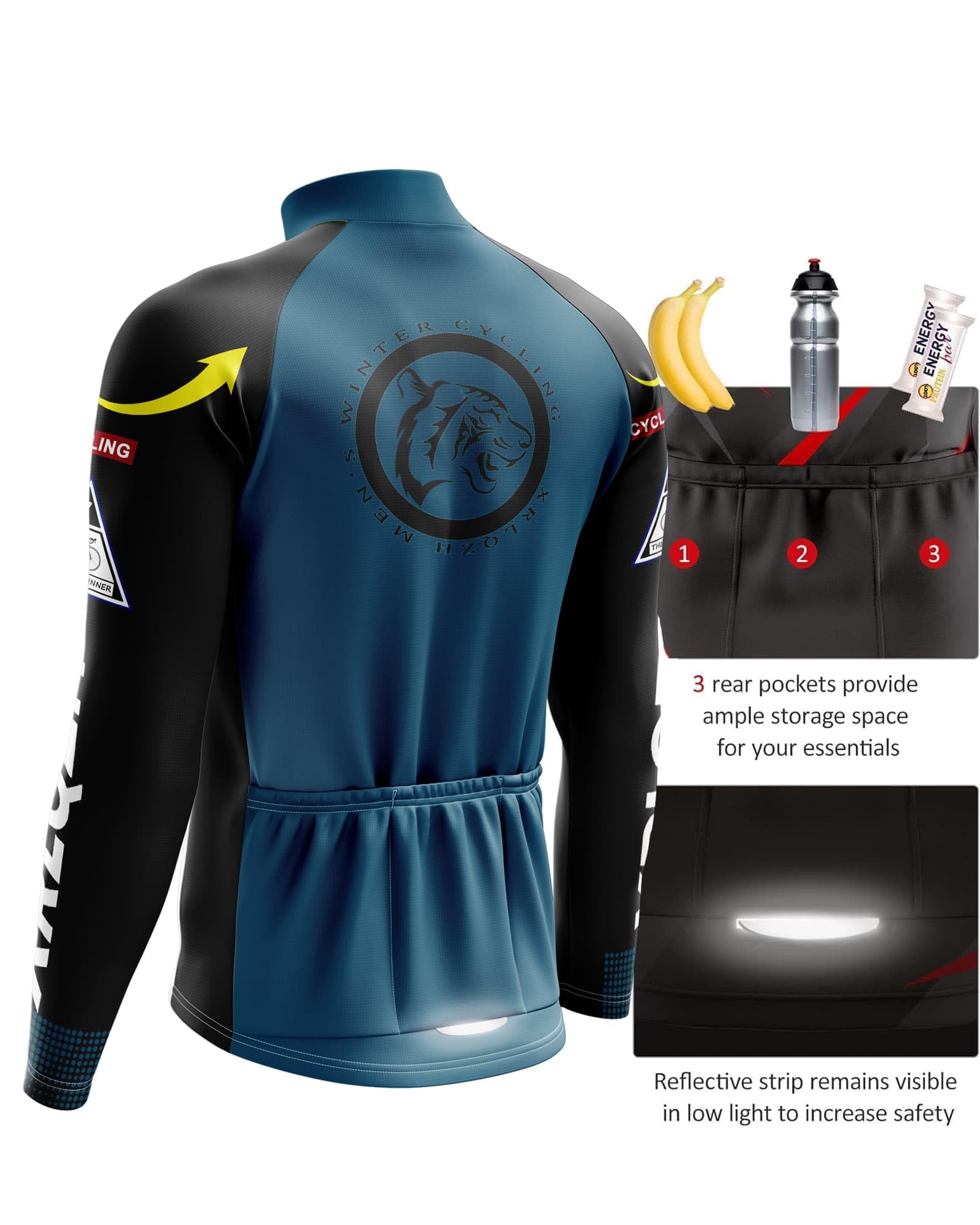 Vêtements De Cyclisme Hommes d'hiver Vêtements Cyclisme Vélo Polaire Maillot Ensemble,Maillot De Velo VTT Manche Longue Jersey Et Pantalon à Bretelle
