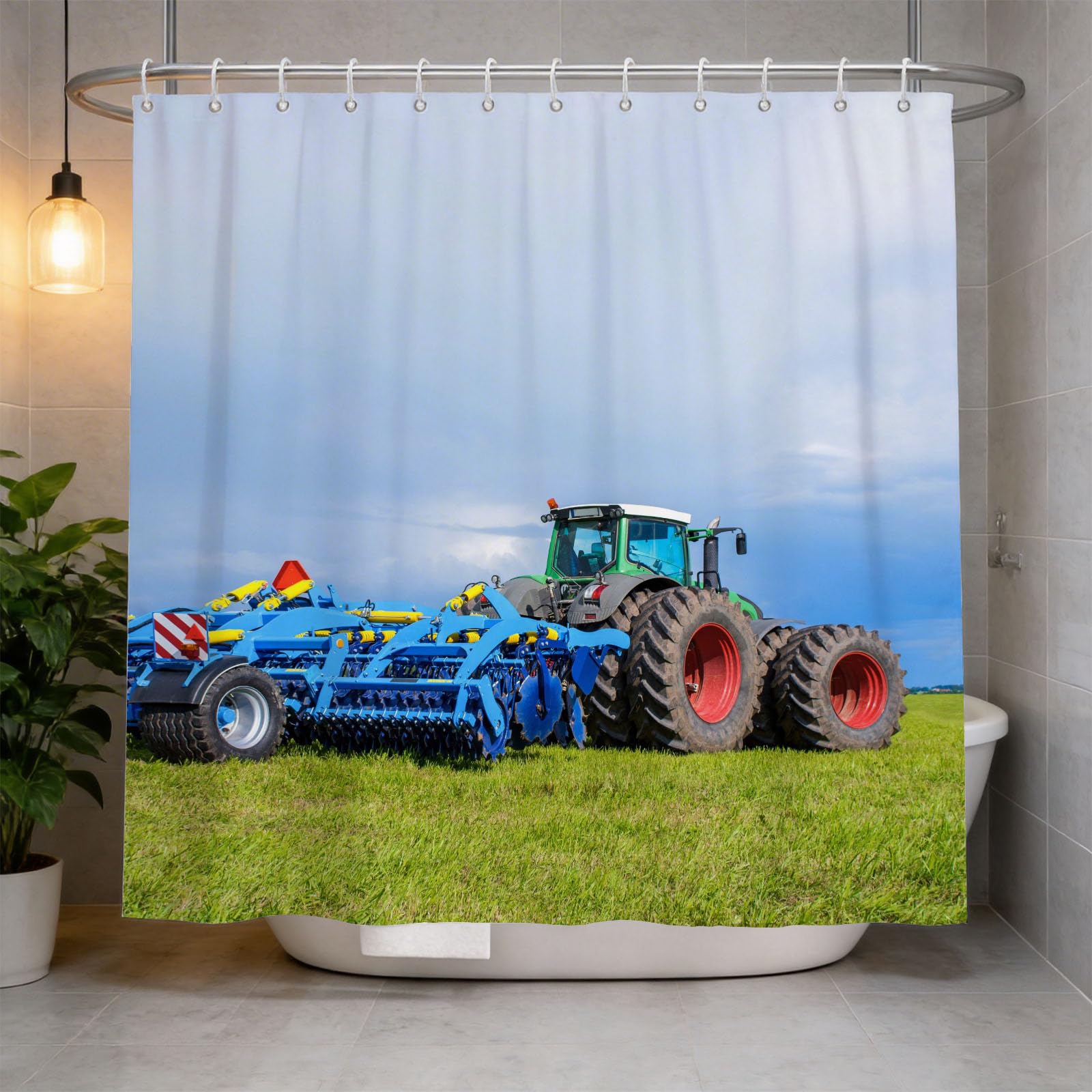 Hongduo 3D Tractor Shower Curtain for Stalls Bathtubs Vehicle Machinery Bathroom Decor Shower Curtain Set Polyester Fabric Waterproof 180x200cm/71X79 Inch with Hooks