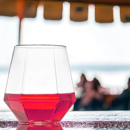 Miniatura 8 de Oojami 40 vasos de plástico irrompibles de diamante, para whisky, champán, vino, champán, elegantes, duraderos, desechables, para interiores y