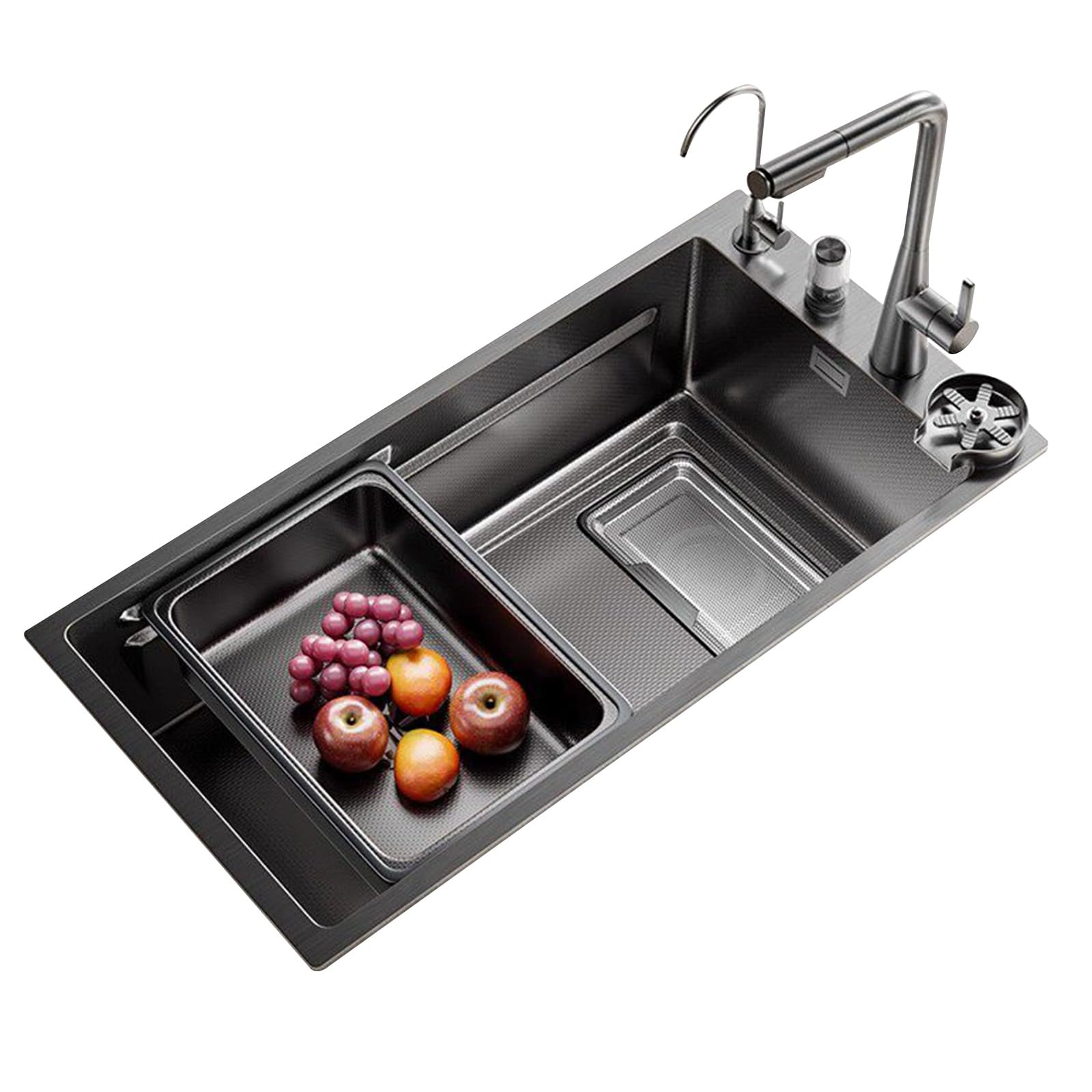 ZQFHSX Stainless Steel Single Bowl Kitchen Sink with Pull-Out Faucet & Accessories – Easy-Clean Dishwashing Pool for Bar, Balcony, Restaurant Prep Station(68x39x22cm)