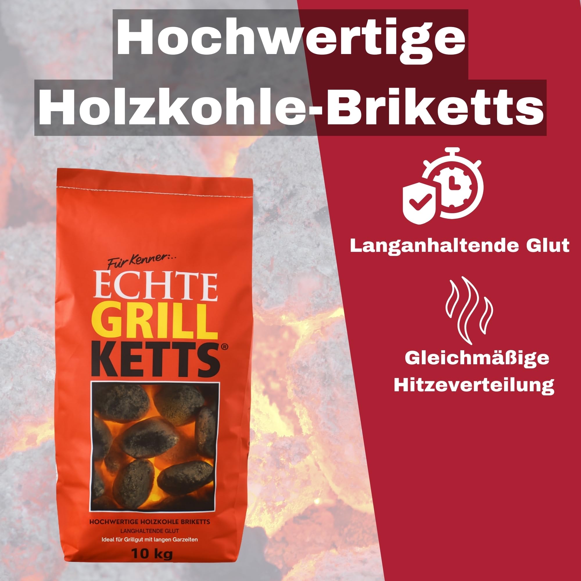Holzkohle Grillbriketts Feuer&Flamme Premium Qualität | 3kg 10kg Made in Germany für Holzkohlegrill Smoker Briketts Kohle & HLKauf-Block (Briketts 10kg & HLKauf-Block)