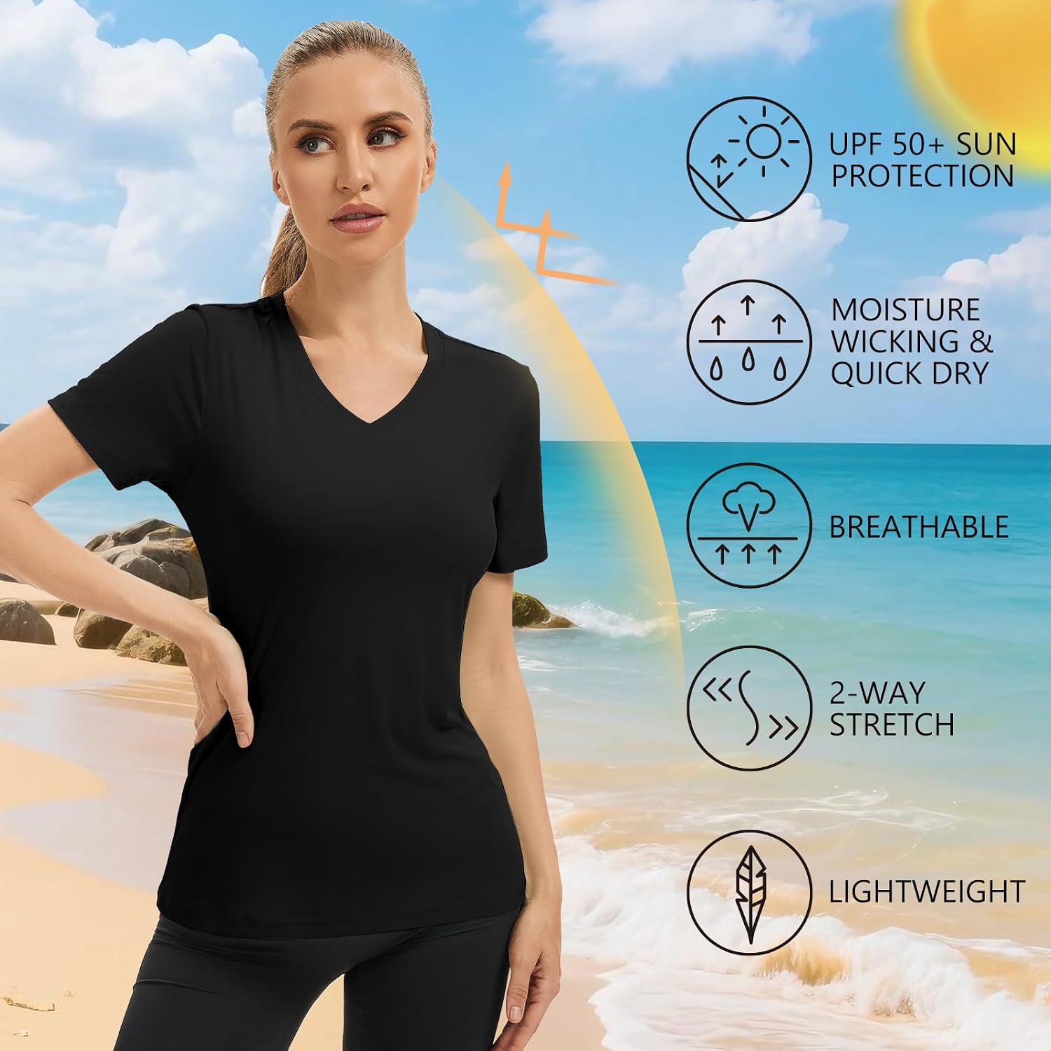 Women's UPF 50+ Quick Dry Long Sleeve Shirt Lightweight Moisture Wicking Tee for Outdoor Hiking Running Work Out