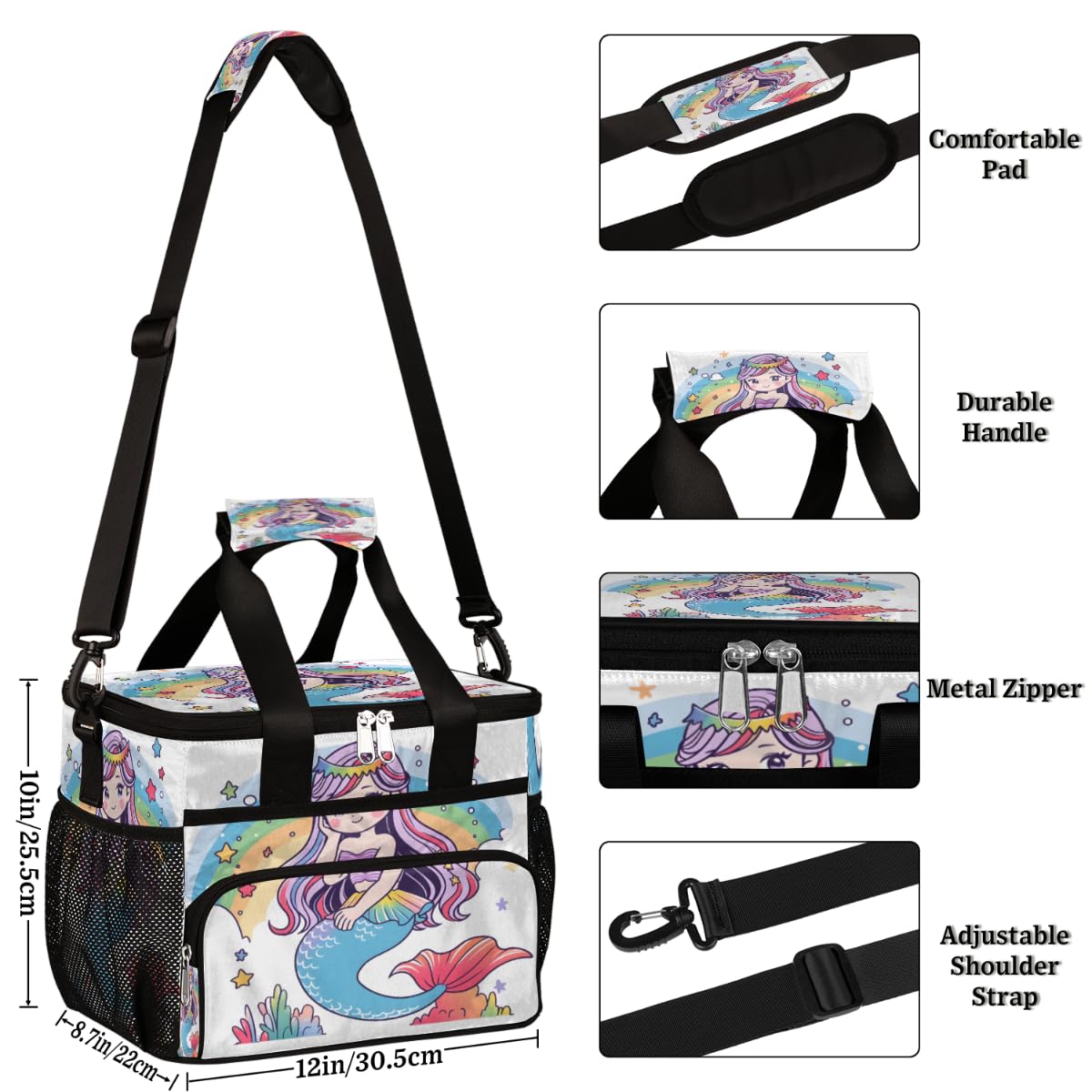 Rainbow Underwater Women Insulated Picnic Backpack Lunch Box for Women Men Picnic Basket Tote Lunch Bag Picnic Bag Portable Lunch Bags for Picnic, Beach, Work, Trip,Office, Camp Cute Mermaid