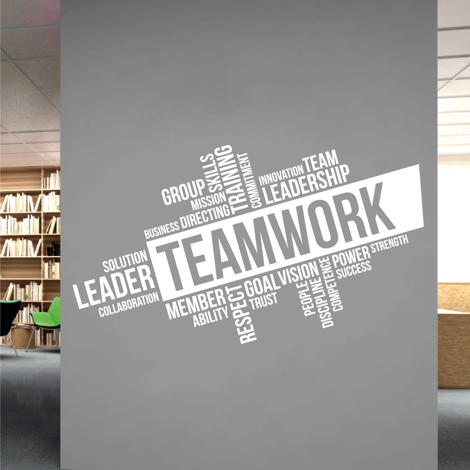 Corporate Wall Art Sticker - Teamwork, Leadership, Training, Skills Goal, Respect... - Company Office, Conference Room [XLarge] [White]