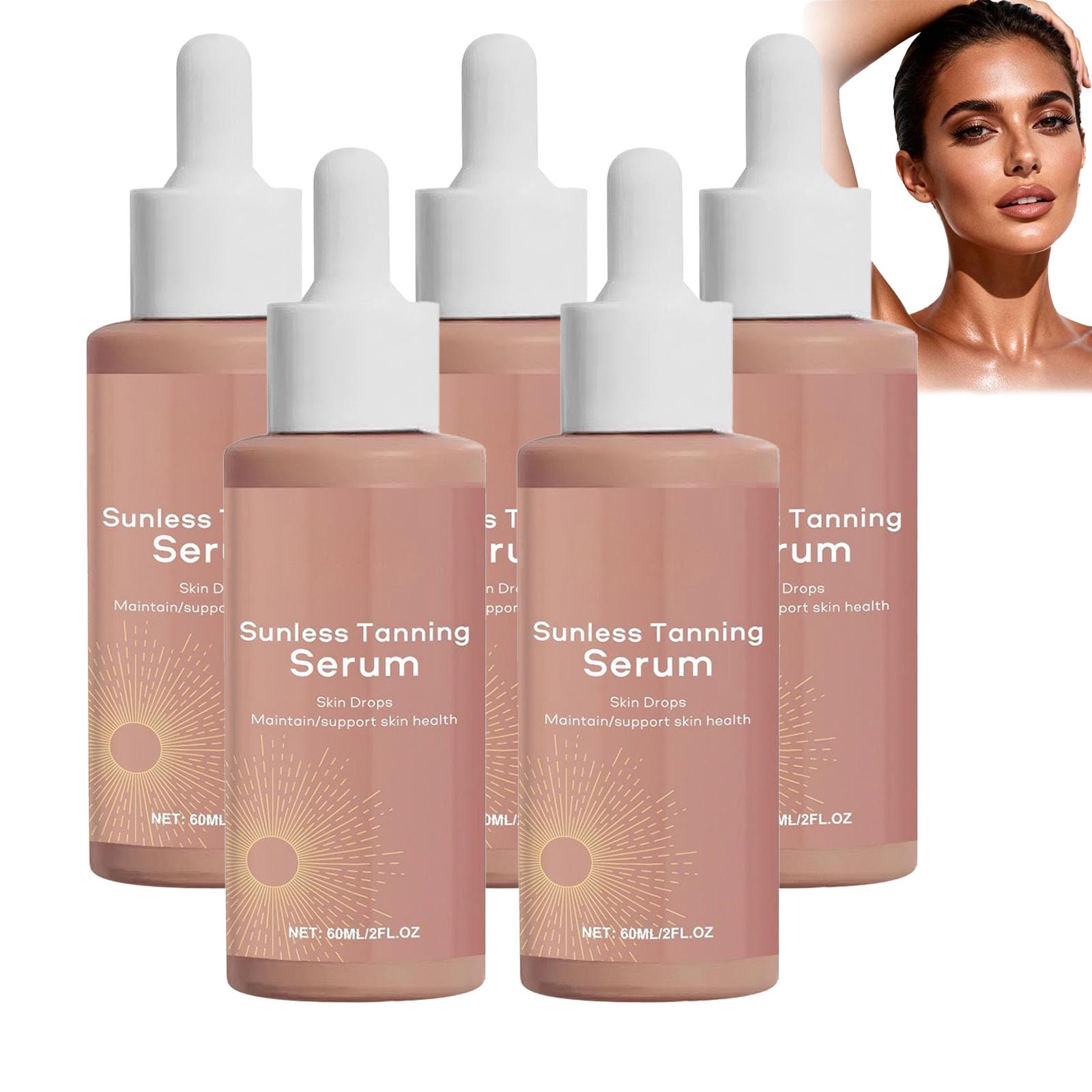 Sunless Tanning Drops Self Tan Drops for Face Body Tanning Accelerator Gradual Fake Tan Natural Glow No Sun Damage (5pcs)