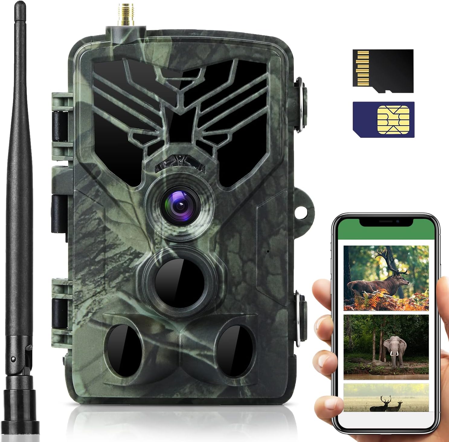 SuntekCam 4G APP 2K 30MP Fotocamera Caccia Fototrappola, IP66, Server Gratuito, IP66 Impermeabile Per Il Monitoraggio Della Fauna Selvatica All'Aperto, CARTA SIM Scheda SD Inclusa 16GB HC -810Plus