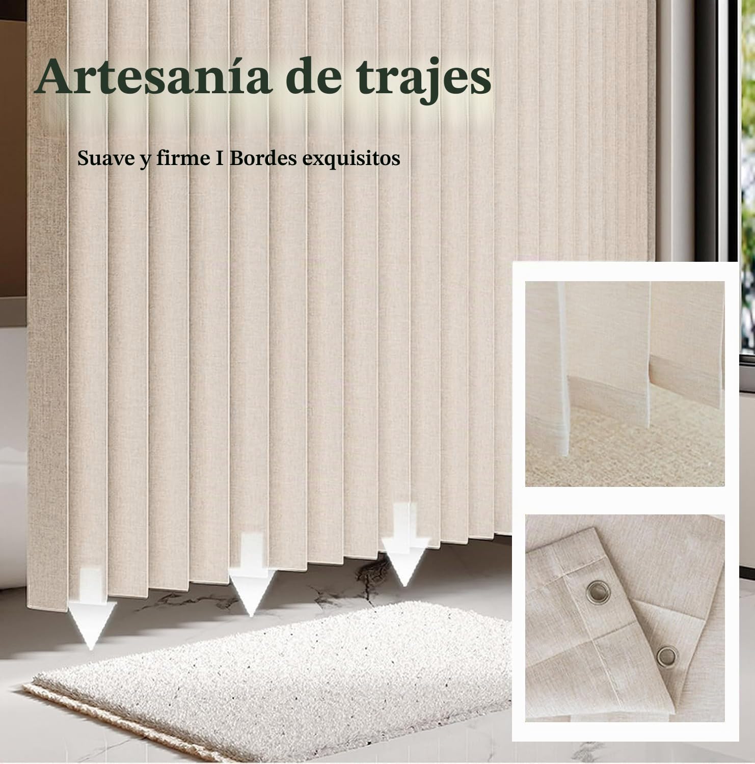 Cortina magnética Plegable con Ganchos, Ideal para cocinas, Interiores, Salones y dormitorios.-Beige- W180xH200cm