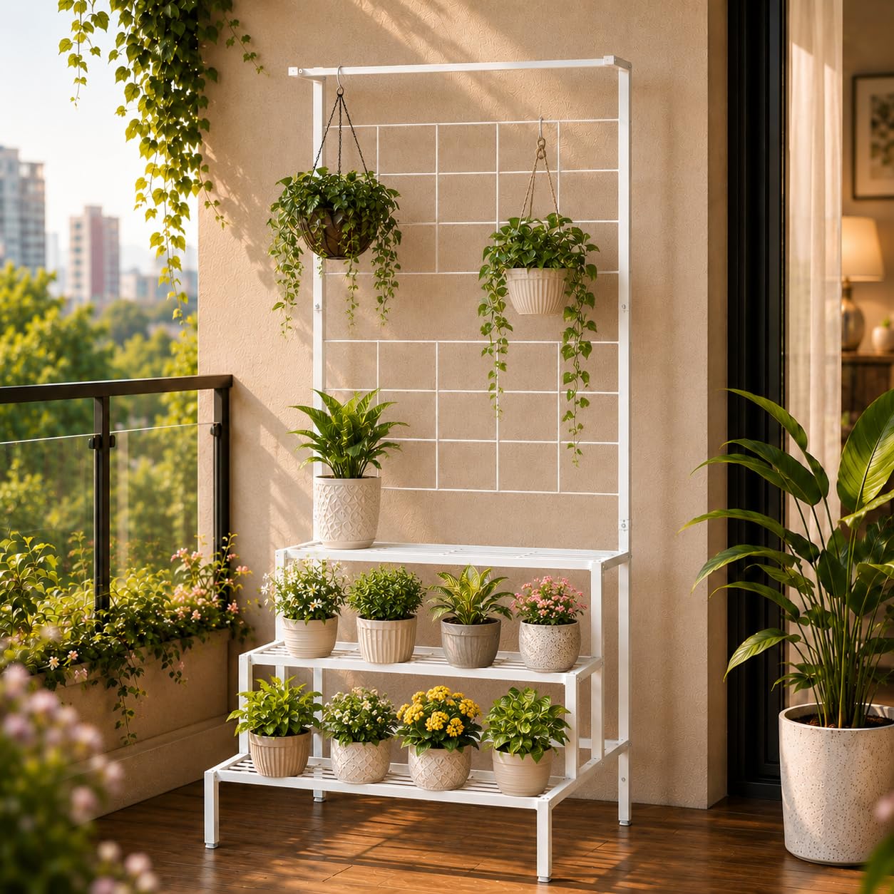 ecofynd Bloom Plant Stands for Outdoor Balcony, Flower Pot Stand for Indoor Plants, Large Metal Planter Stand for Living Room, home decor, Indoor & Outdoor plants, 4 Tier, (White)-picture-8