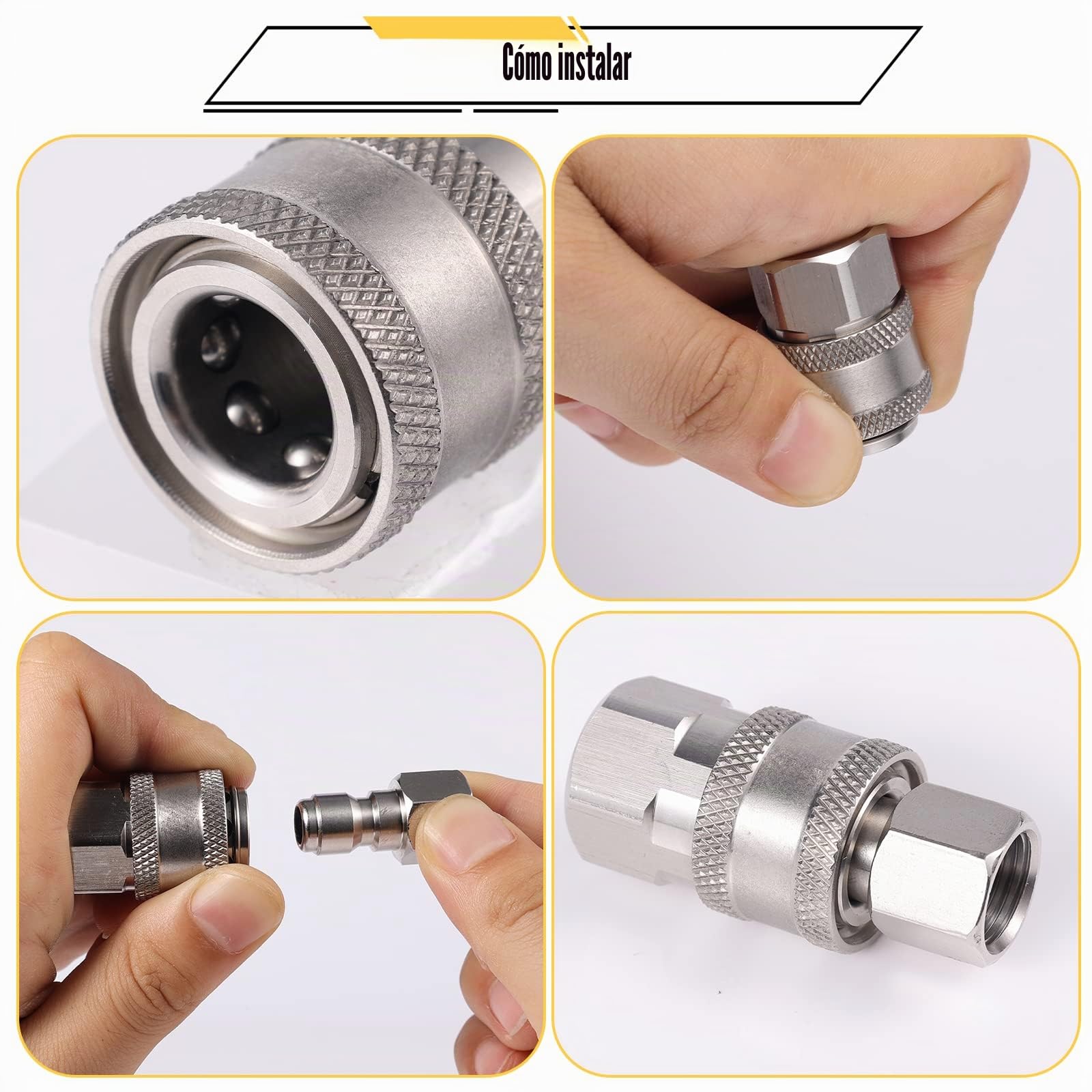 SAVITA 4 Piezas Acoplador de Lavadora a Presión, NPT1/4 Pulgadas Acero Inoxidable Accesorios de Conexión Rápida Macho Hembra Accesorios de Lavadora a Presión con Rosca Externa Interna (Plata)