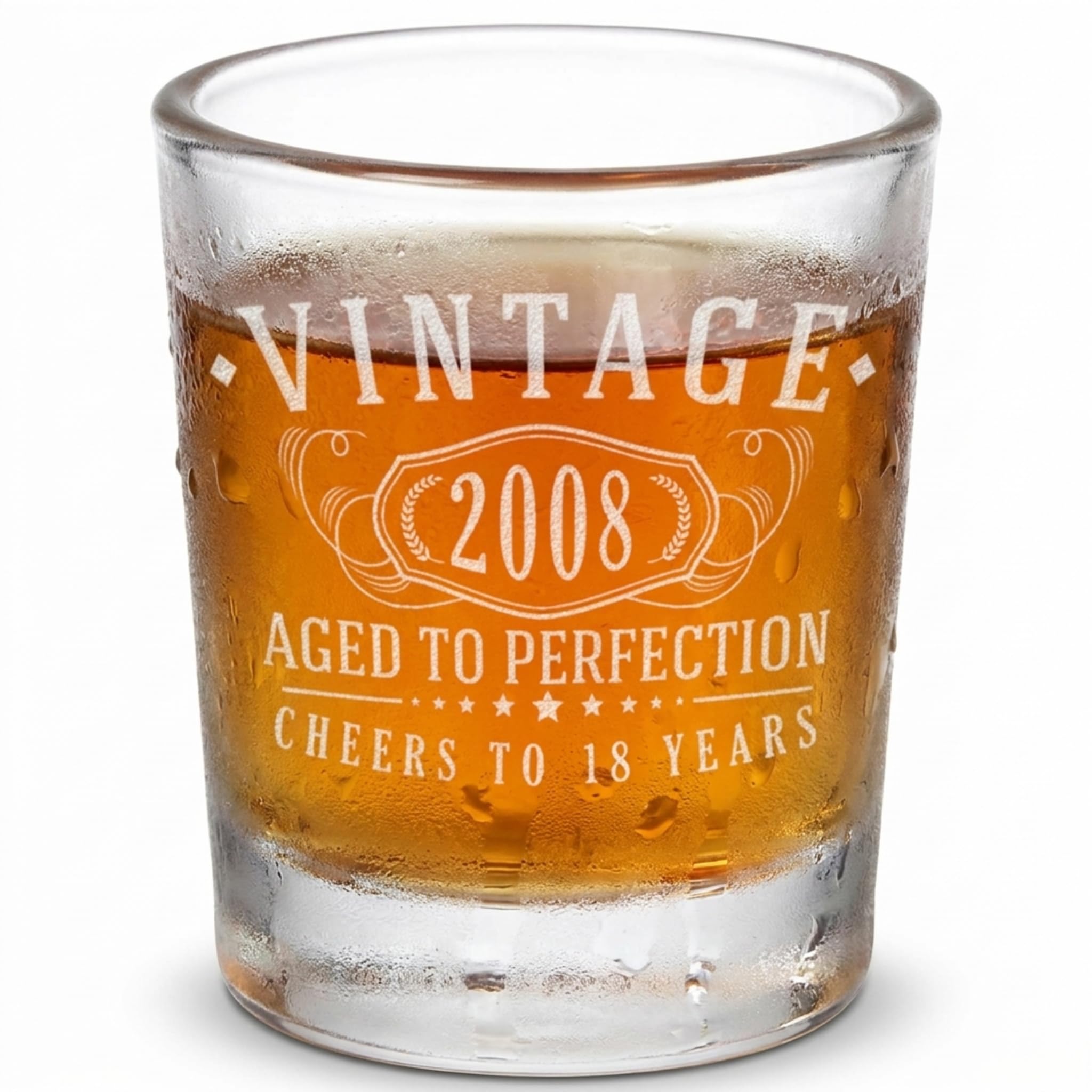 Spotted Dog Company Vintage 2008 Etched 2.5oz Shot Glass – Happy 18th Birthday Gifts, Decorations Men Women Guy, Turning 18 Year Old, Bday Party Favors Supplies, Finally 18 Best Gift Idea Son 1.0