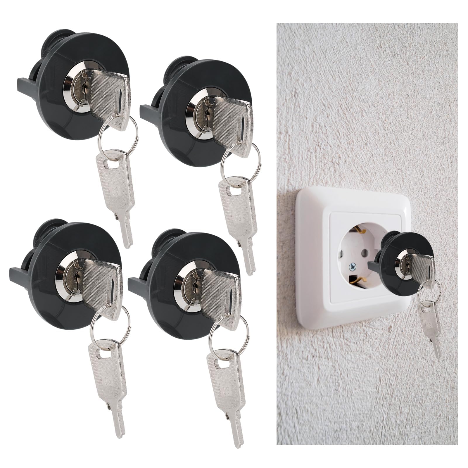 JIZZU Protector Enchufe, 4 Piezas Protector Enchufes para Bebes, Enchufe Exterior con Cerradura, Protege a Niños y Mascotas de Descargas Eléctricas