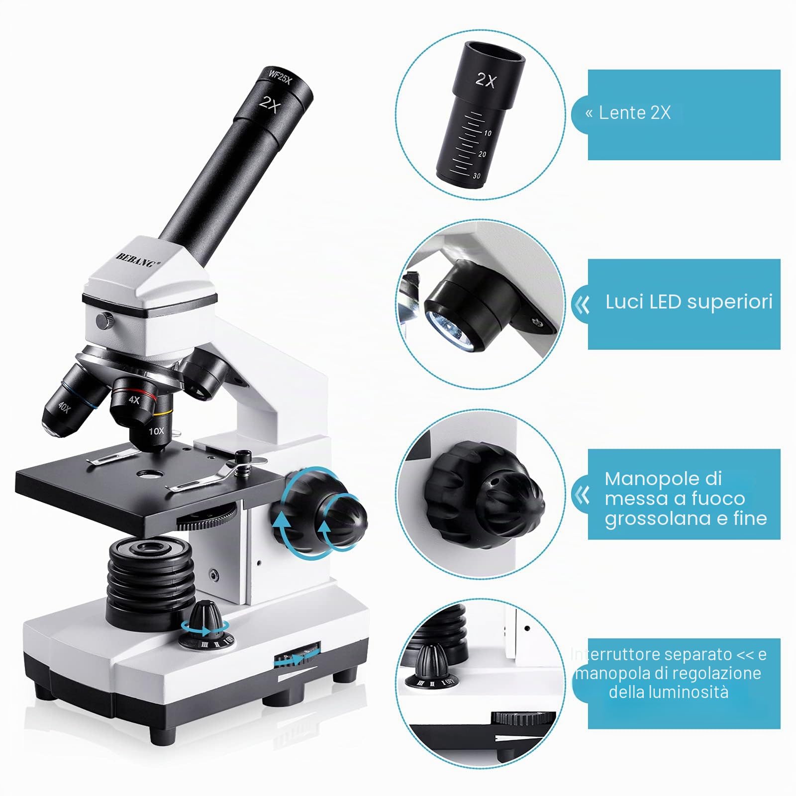 100X-2000X Microscopio Kit per Bambini Adulti: Microscopio per Scienza | Professionale Monoculare Microscopio Set per Studenti Principianti Scuola Laboratorio Casa Biologia Scienza Esperimenti