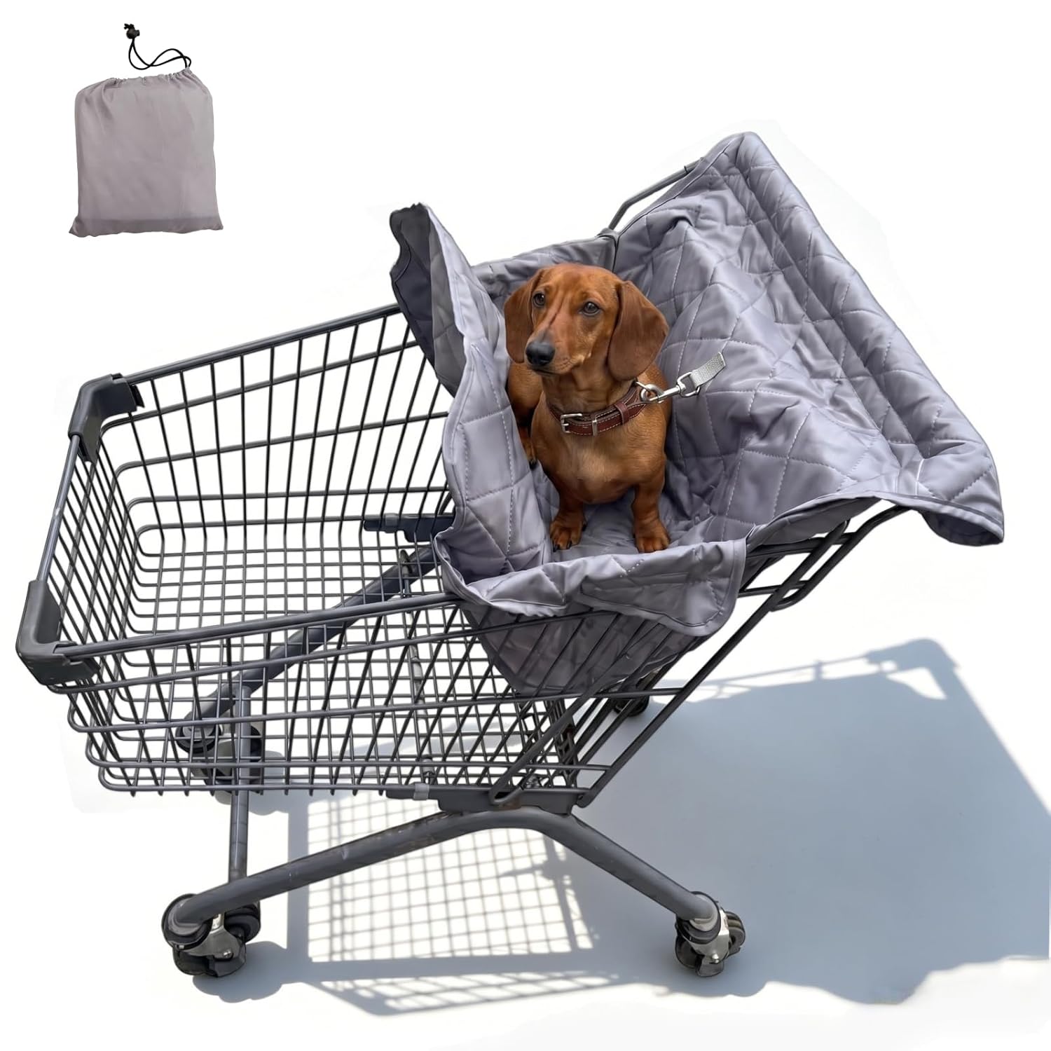 Portable Dog Shopping Cart Cover, Cart Cover for Pets, Secured with Hook and Loop with Safety Ropes, Comfortable and Easy to Clean with Carry Bag (Gray)