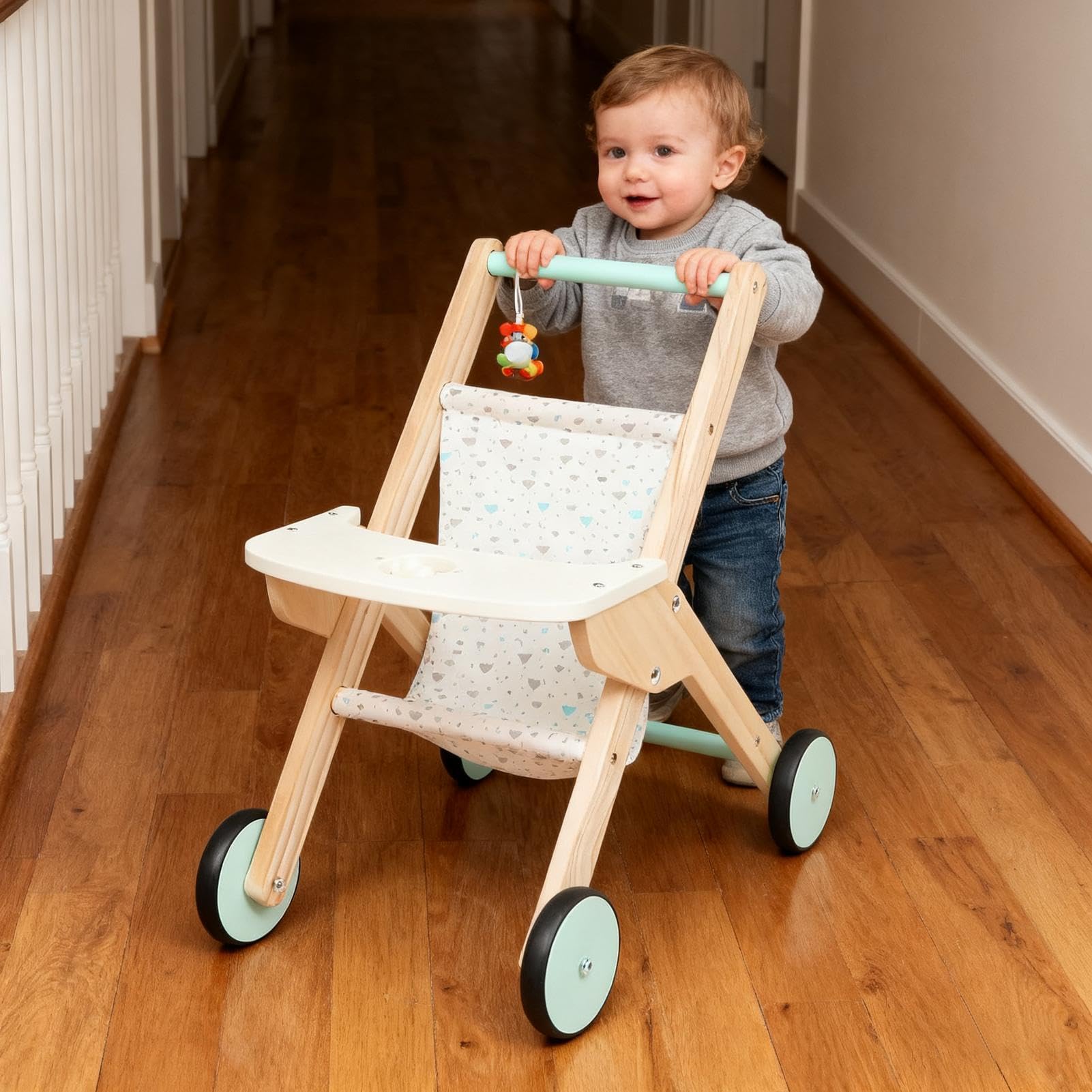 Holz-Lauflernwagen Motorikförderndes interaktives Sinnes-Lernspielzeug | Einkaufswagen-Lernlaufspielzeug Lernspielzeug Steh-Rollenspiel für Kinder und Mädchen innen und außen Garten