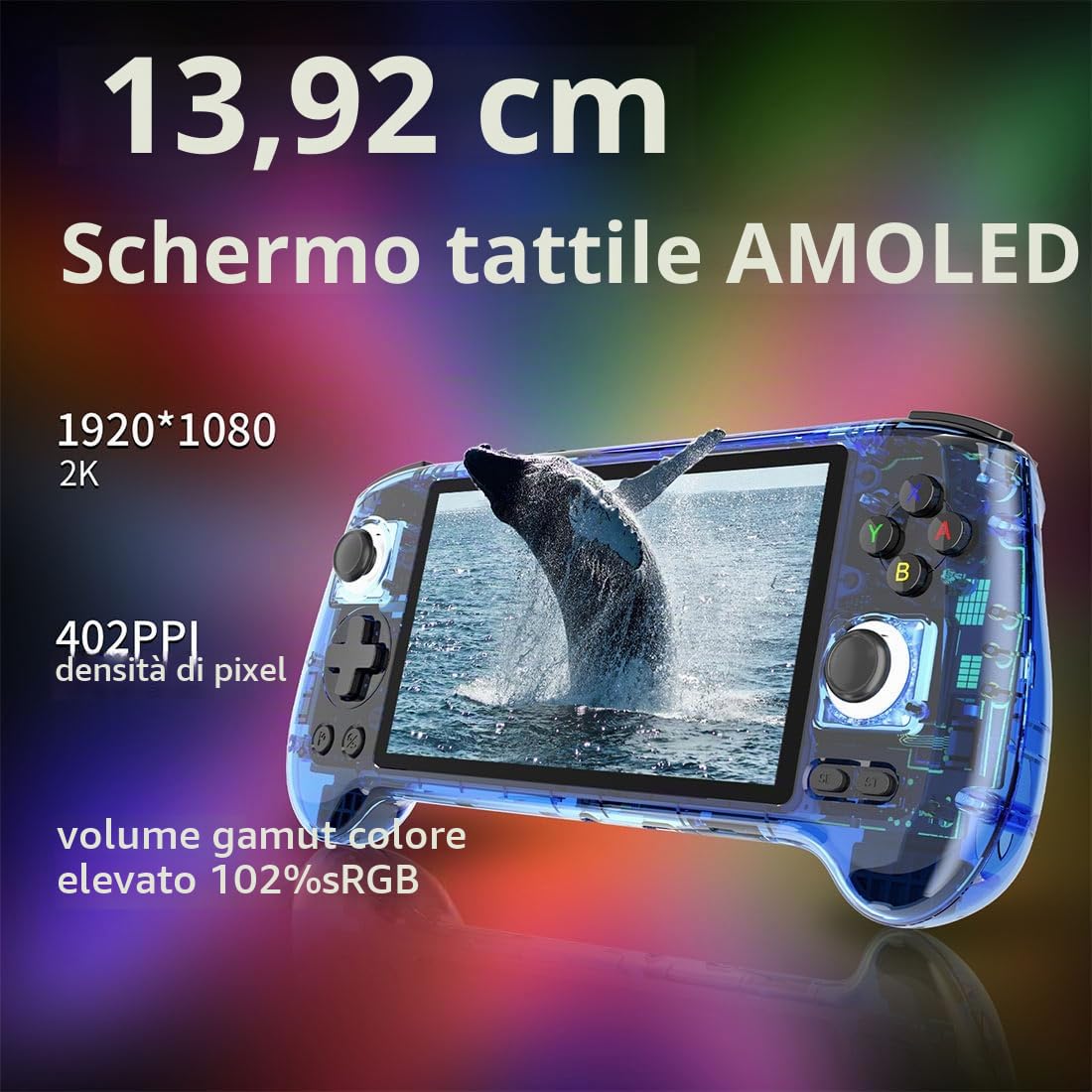 ANBERNIC RG556 Console da Gioco Portatile Retrò con 4000+Classic Games, 5.48 IPS AMOLED Screen Console di gioco Android Regalo per Bambini Adulti ((4+128G)+128G)