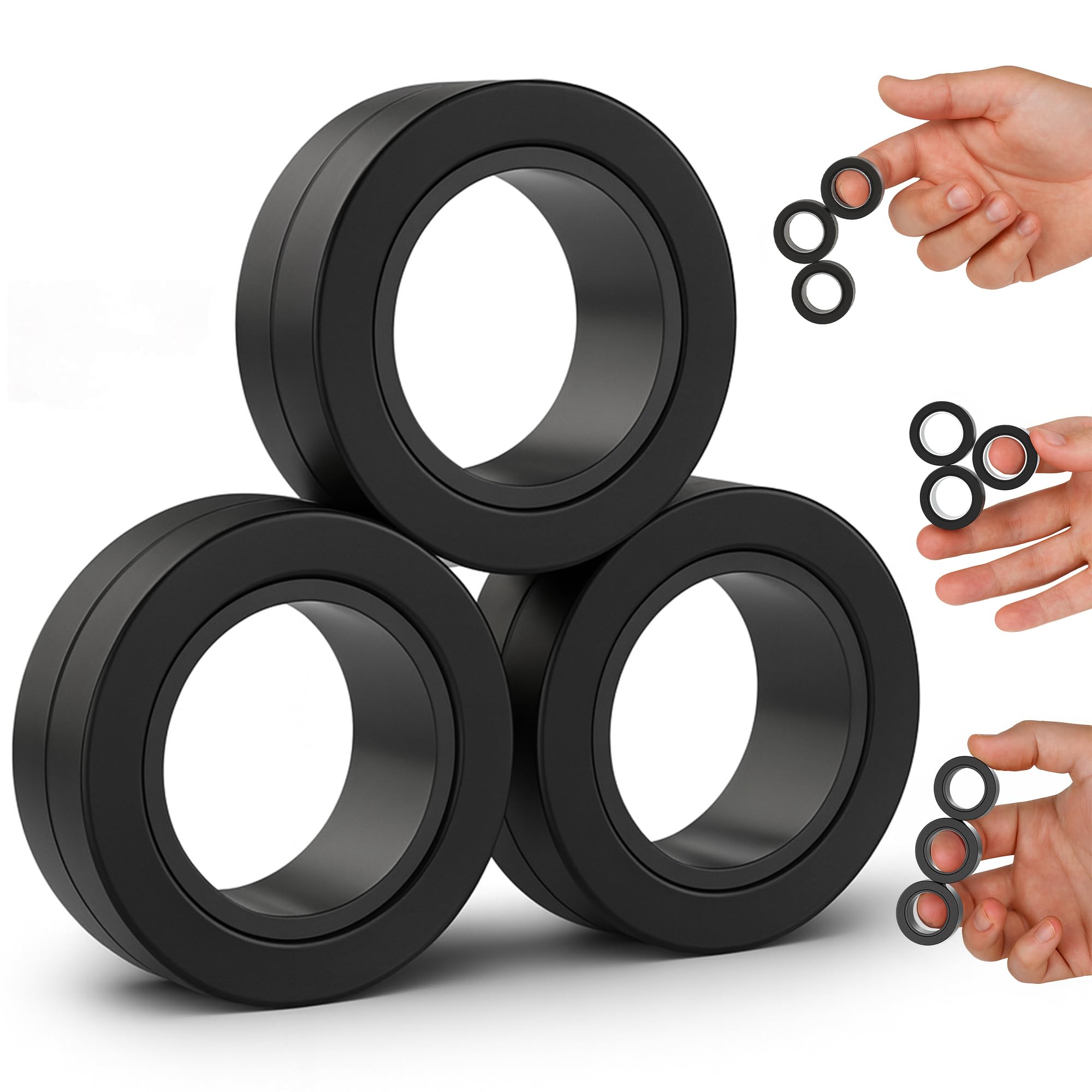 BunMo Magnetic Rings Black – Improved N45 Grade Magnets, BPA-Free, Compact & Quiet Fidget Toy for Adults & Teens, Portable Handheld Toy for Office, School, & Travel