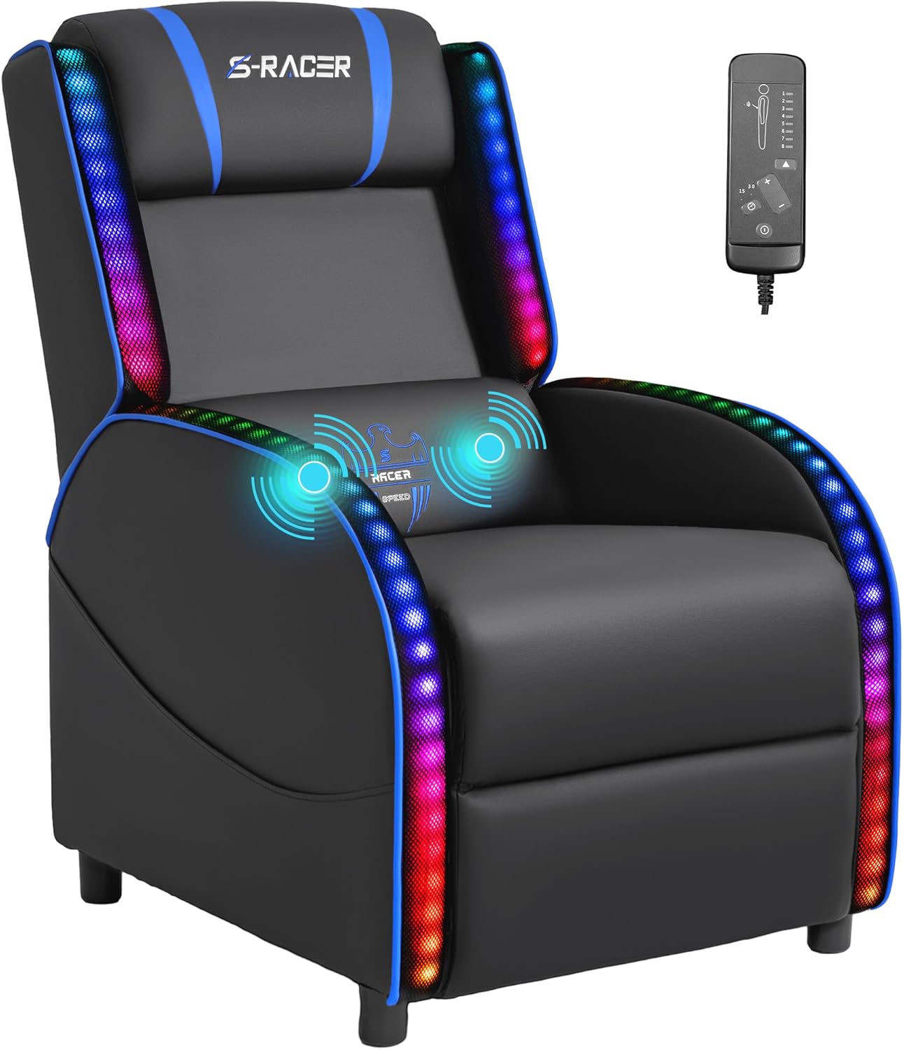 Homall LED Gaming Massage Recliner Chair Racing Style Single Living Room Sofa Comfortable Ergonomic Home Theater Seating (Blue)