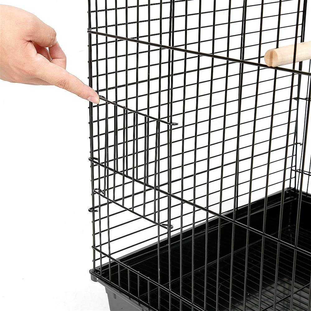 Metalowa klatka woliera z karmnikami, klatka dla ptaków nierozłączne papugi Calopsite Papugi, klatka wewnętrzna i zewnętrzna (czarna 40×40×58 cm)