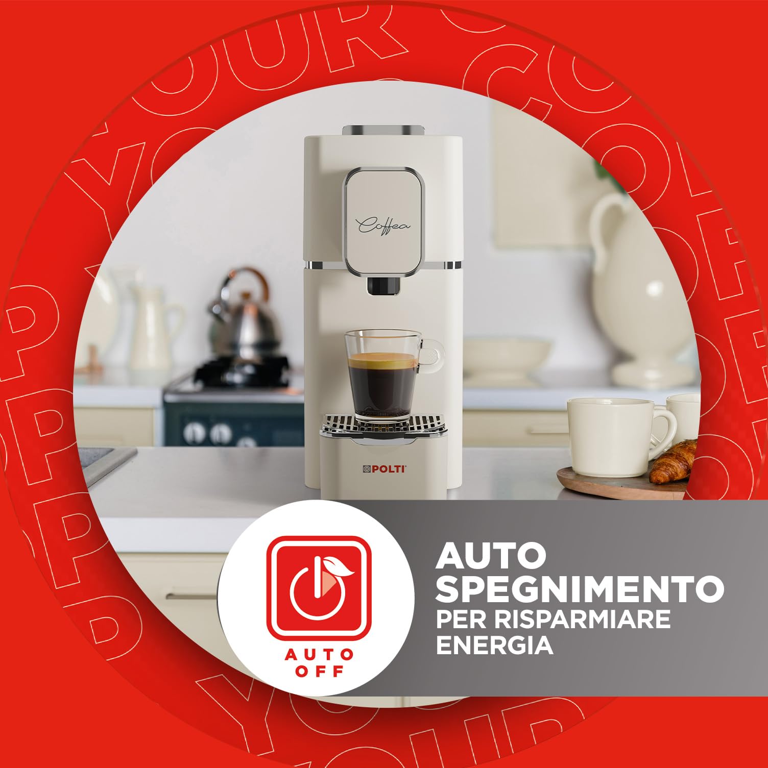 Polti Coffea S15C, Macchina per Caffè Espresso, Compatibile con Cialde E.S.E. 44 mm, Serbatoio 0,85L, Pressione Pompa 19 bar, Colore Crema