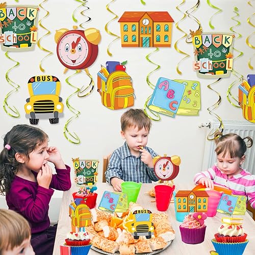 Miniatura 2 de Decoraciones de remolinos colgantes de dibujos animados para la temporada de regreso a la escuela, serpentinas con purpurina para fiesta de regreso