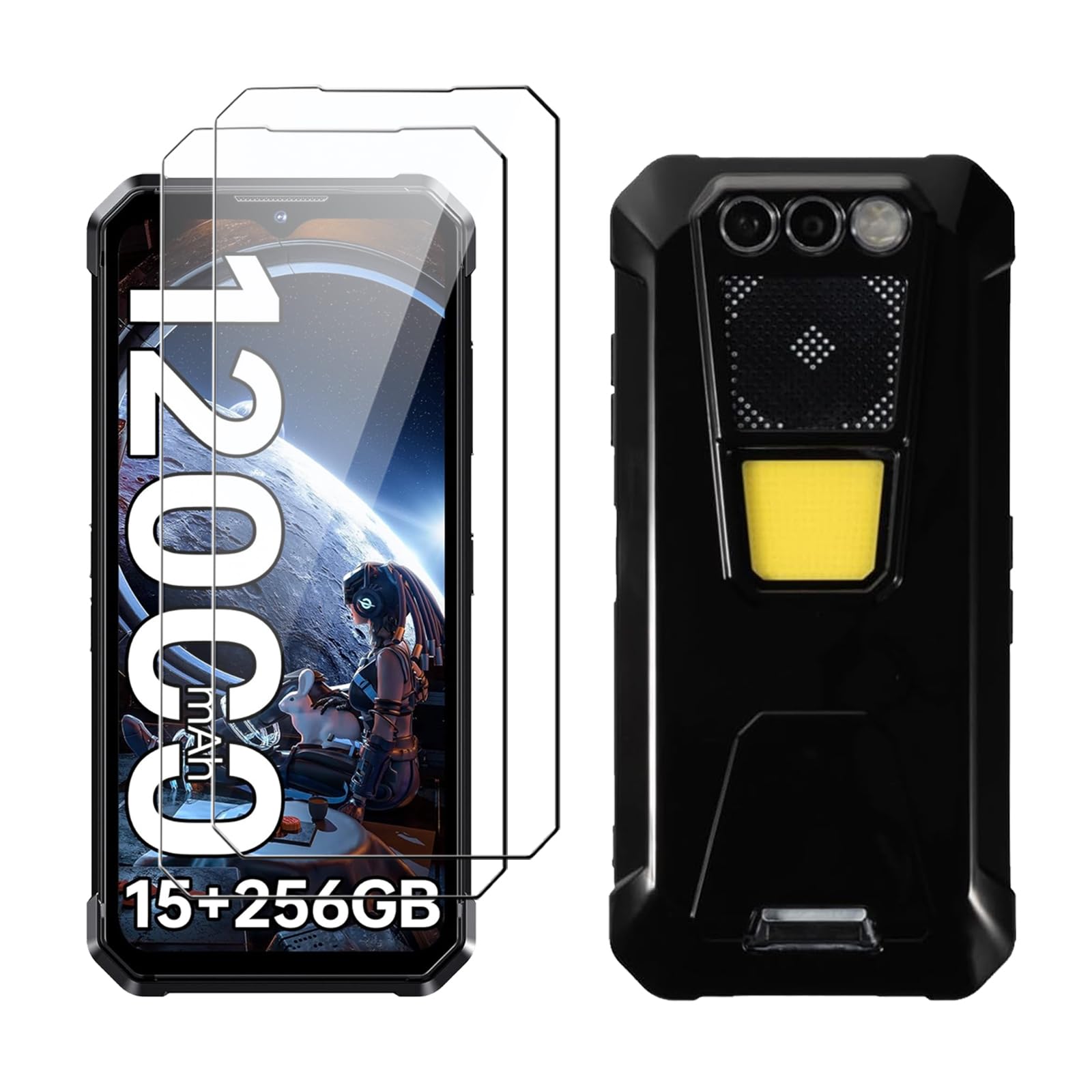 LYZXMY Case for FOSSiBOT F106 Pro (6.58") Black Case + 2 Tempered Glass Screen Protectors, Soft TPU Silicone Case