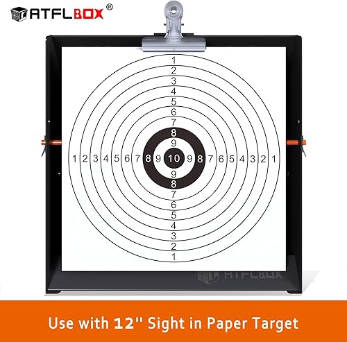 Miniatura 3 de Atflbox Objetivo de trampa de pellets con blancos de papel de bullseye de 12 x 12 pulgadas y blancos de disparo giratorios para calibre .177 .22,