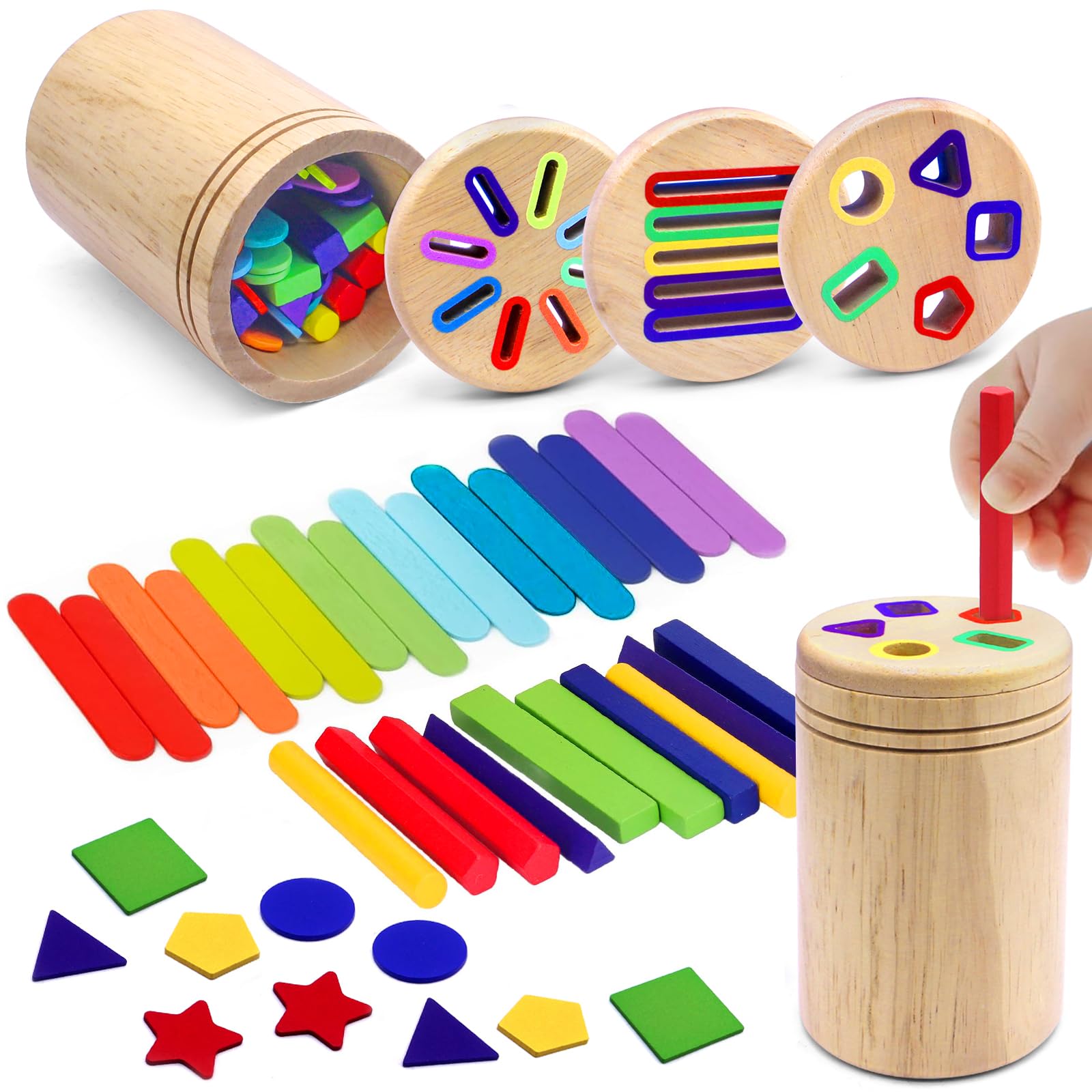 Juguete Montessori 3 En 1 De Madera – Clasificador De Colores Y Formas Con Bolsa De Almacenamiento Para Niños De 1 A 3 Años