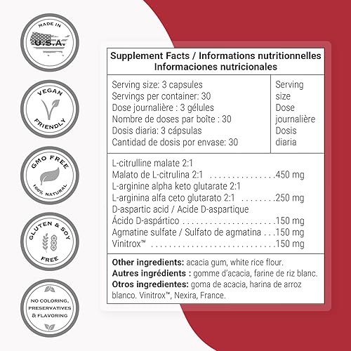 Miniatura 3 de Supersmart - Fórmula de óxido nítrico (fórmula avanzada) - con L-citrulina malato, L-arginina AAKG, Vinitrox - Suplemento de óxido nítrico para