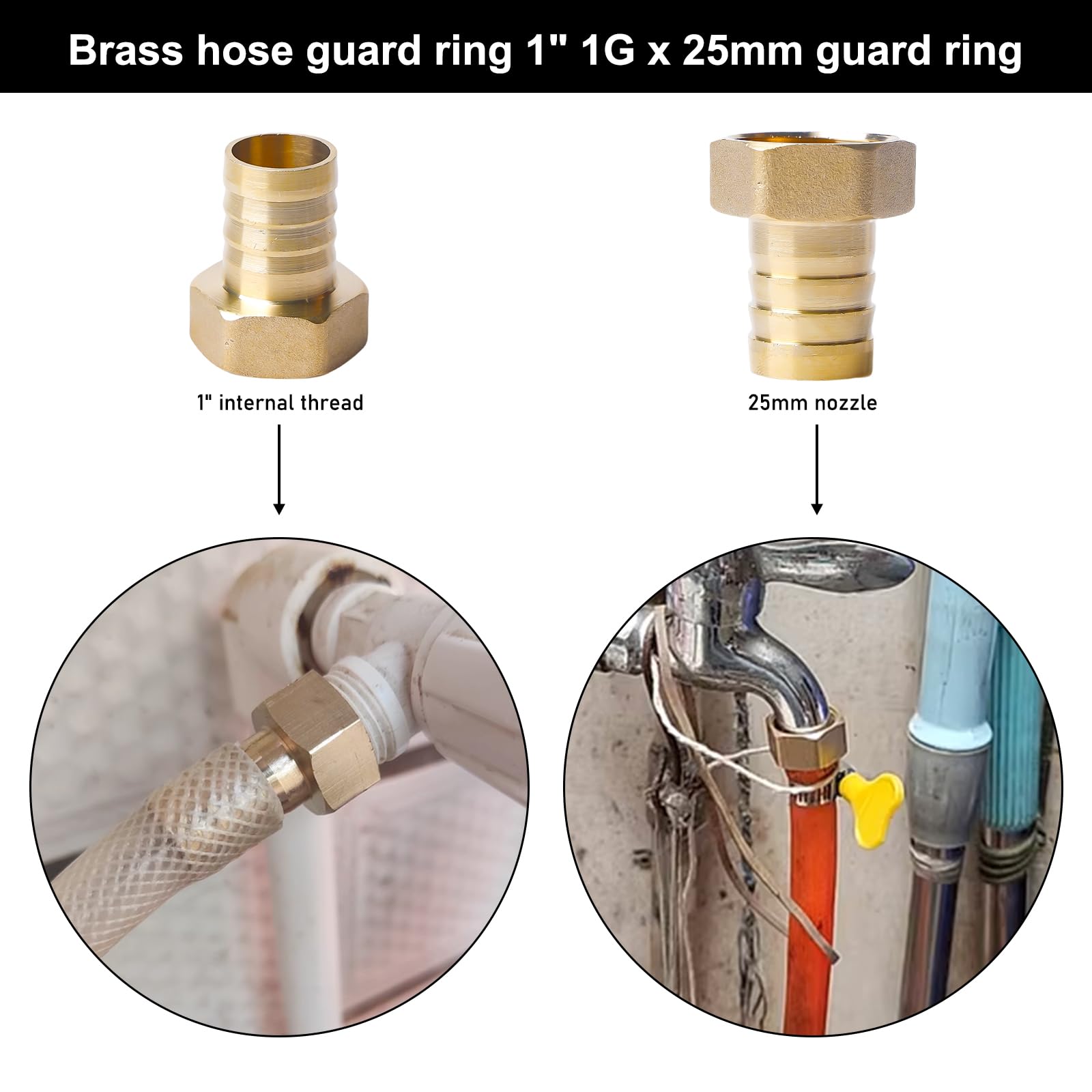 3 Stück Messing Schlauchtülle, 1 Zoll 25mm Schlauchanschluss Schlauchverschraubung 1" IG x 25mm (1") Tülle, Innengewinde Schlauchverbinder mit 3 Schlauchschellen, Schlauchnippel Keine Lecks