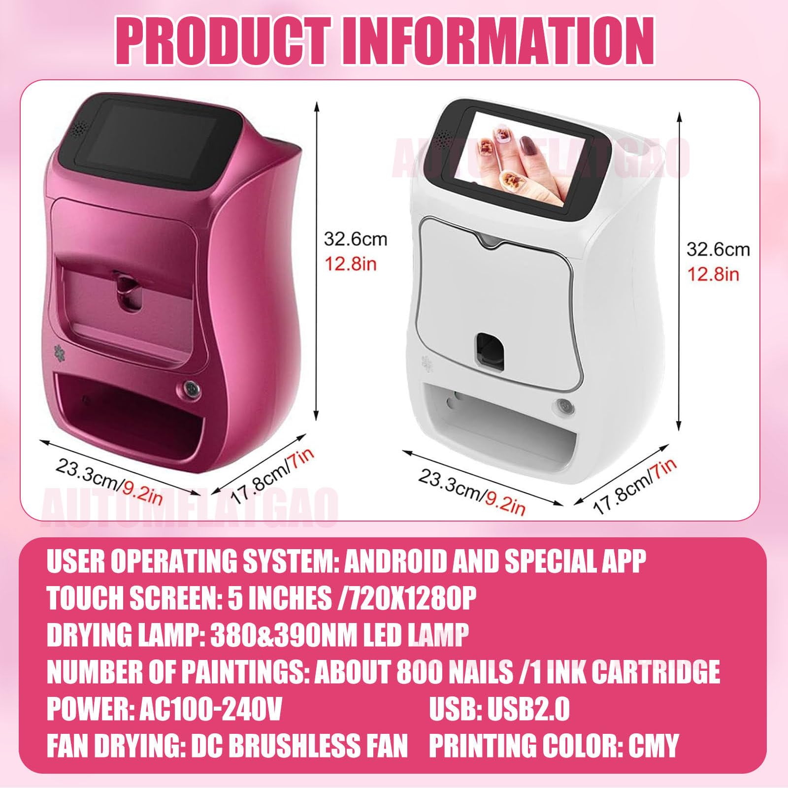 3D-Nagelkunstdrucker, Digitaler Nageldrucker Mit über 1000 Nagelbildern, Nagelkunstmaschine Mit Touchscreen, 10 Sekunden Fertig, Unterstützt WLAN/DIY