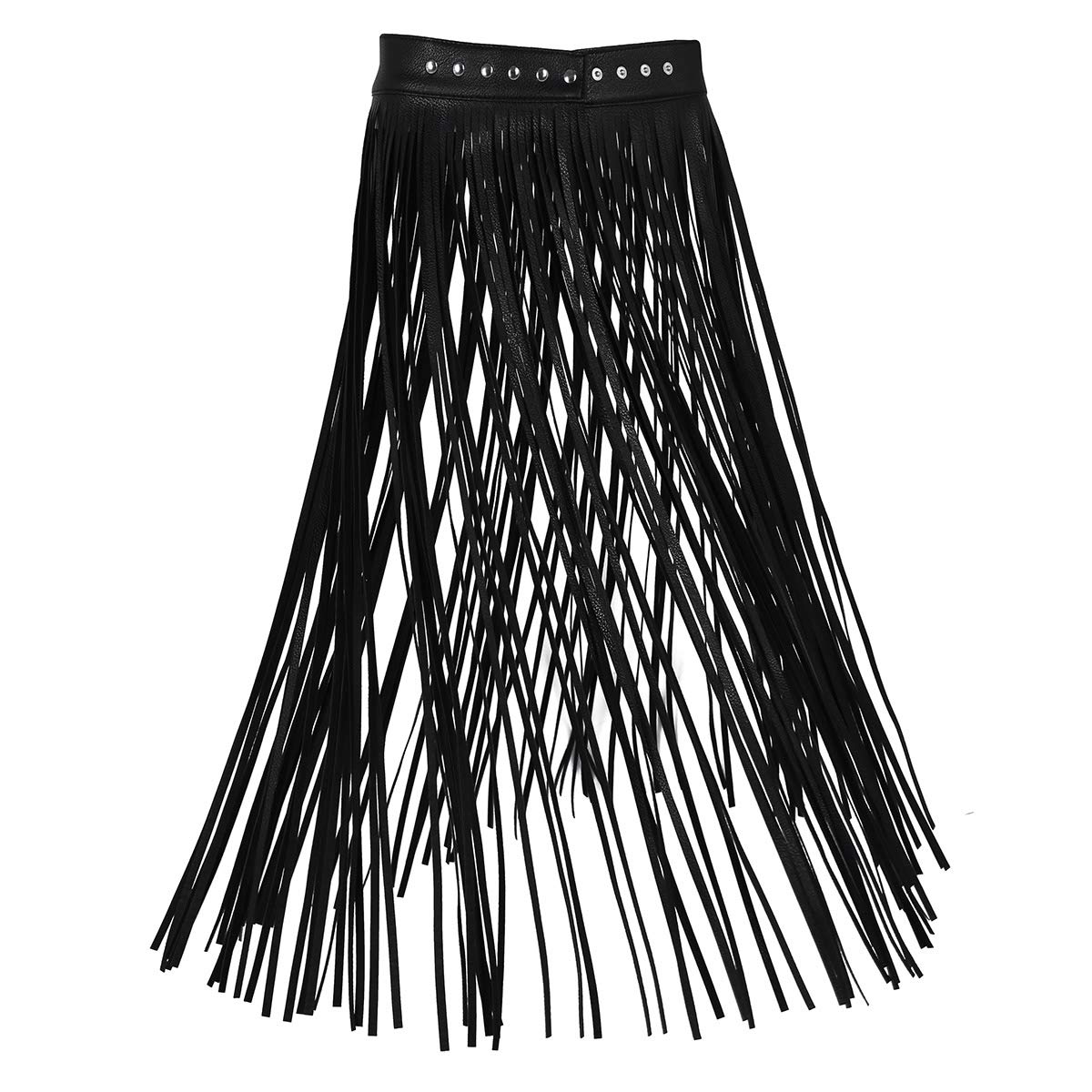 IEFIEL Falda con Flecos para Mujer Falda Larga de Cuero PU Ropa de Danza Latina Baile Salón Cintura Ajustable Traje de Fiesta Actuación Clubwear