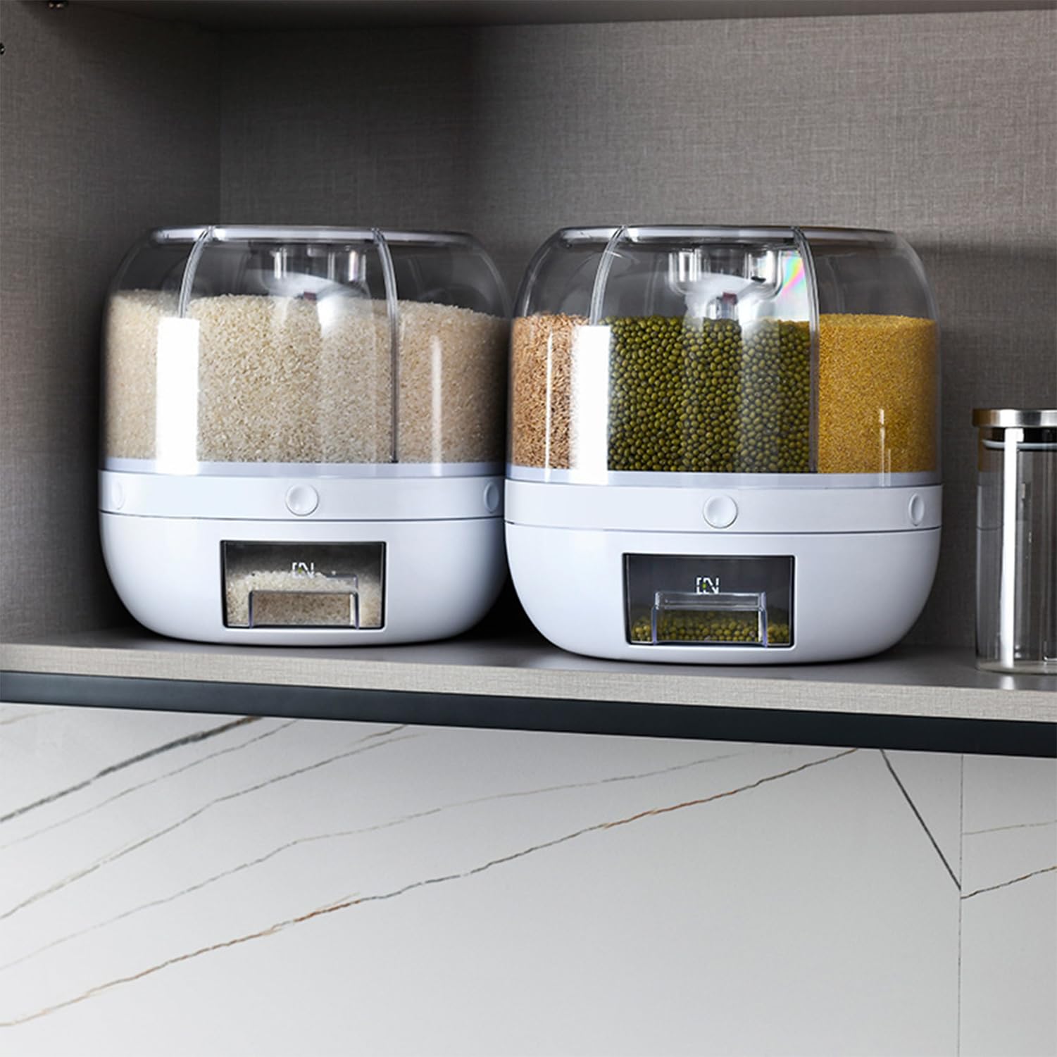 Contenitore Girevole per Cereali, 6 Griglie Dispenser di Cereali in PP Rotante con Coperchio Rimovibile, Dispenser di Riso, Distributore di Riso, Contenitore per Riso Stoccaggio, per Negozio di Cucina