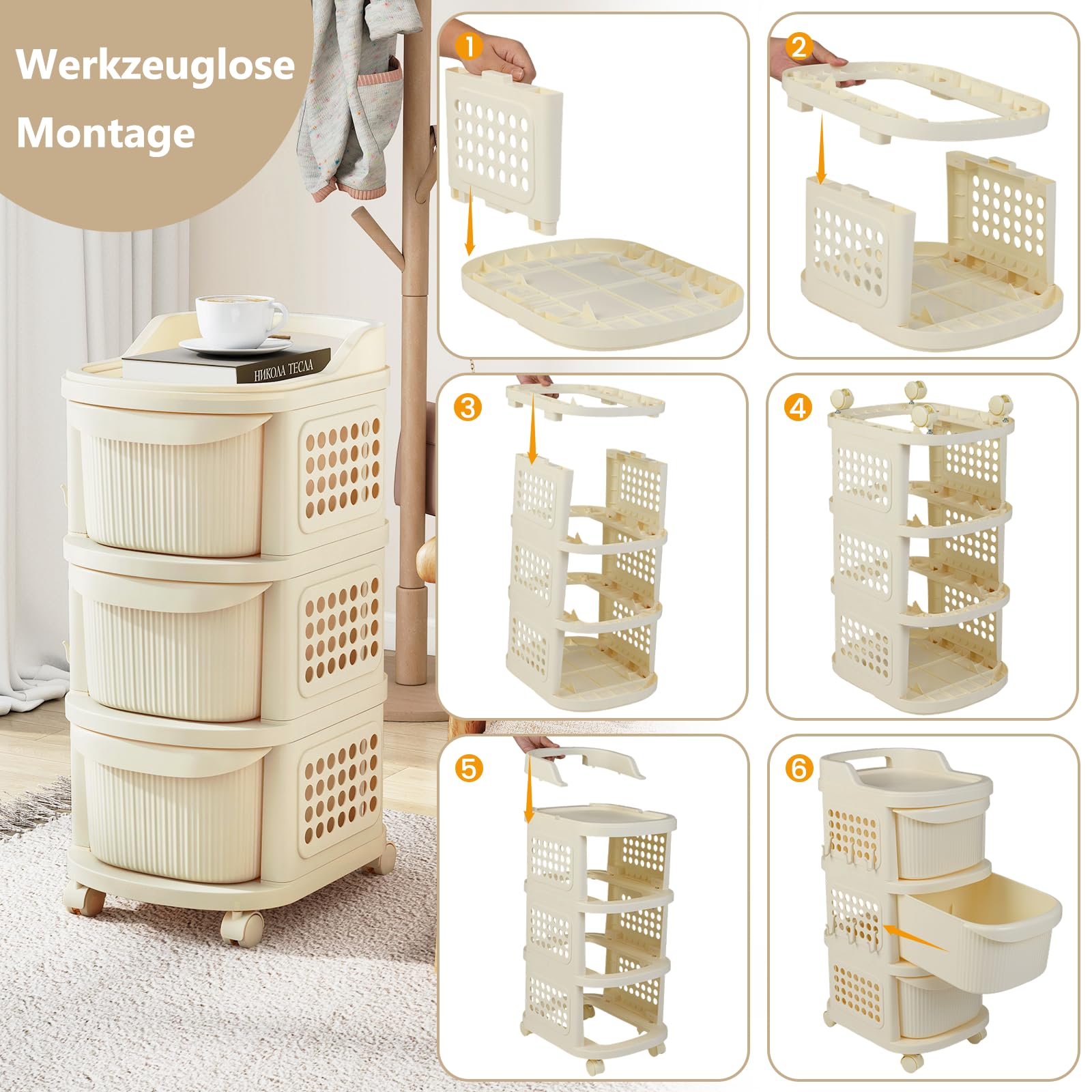COSTWAY Nischenschrank schmal auf Rollen, Nischenregal 30cm breit, Nischenwagen mit 3 Schubladen, Pegboard, Griff & 6 Haken, Badrollwagen platzsparend, Rollwagen für Badezimmer, Küche, Weiß