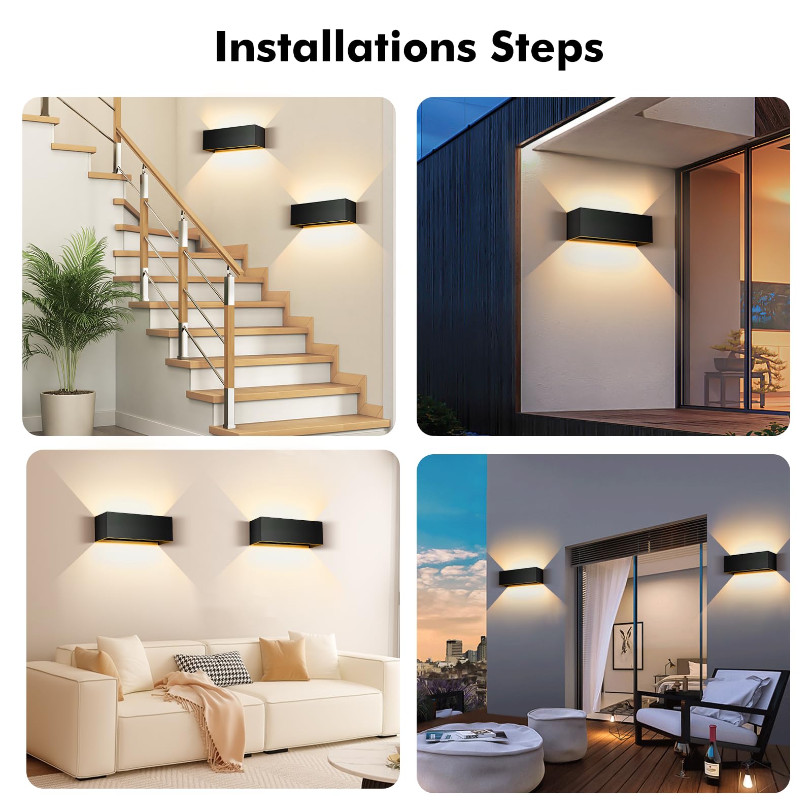 2 Pezzi 36W Applique da Parete Esterno/Interno 3000K Bianco Caldo Applique Esterno Angolo del Fascio Regolabile Moderno Lampade da Parete IP65 Impermeabile Nero Aapplique da Esterno