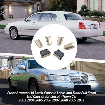 2Pcs Front Armrest Lid Latch and 4Pcs Door Pull Strap End Cap