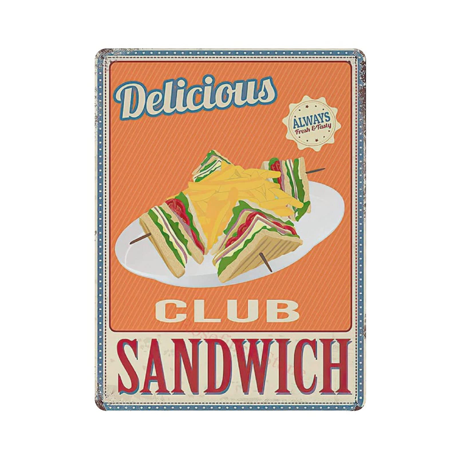 Metal Tin Sign Club Sandwich Vintage Tin Poster Metal Sign Wall Decoration Country Kitchen Home Garage Decor 16"x12"